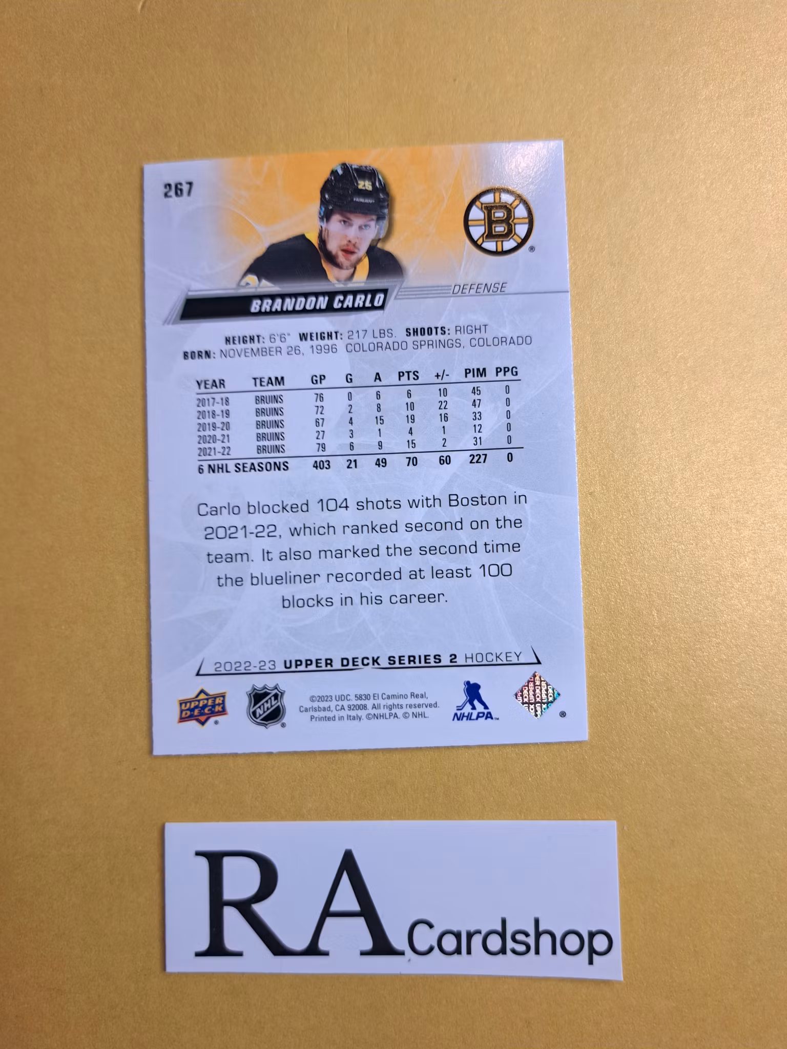 #267 Brandon Carlo 2022-23 Upper Deck Series 2 Hockey