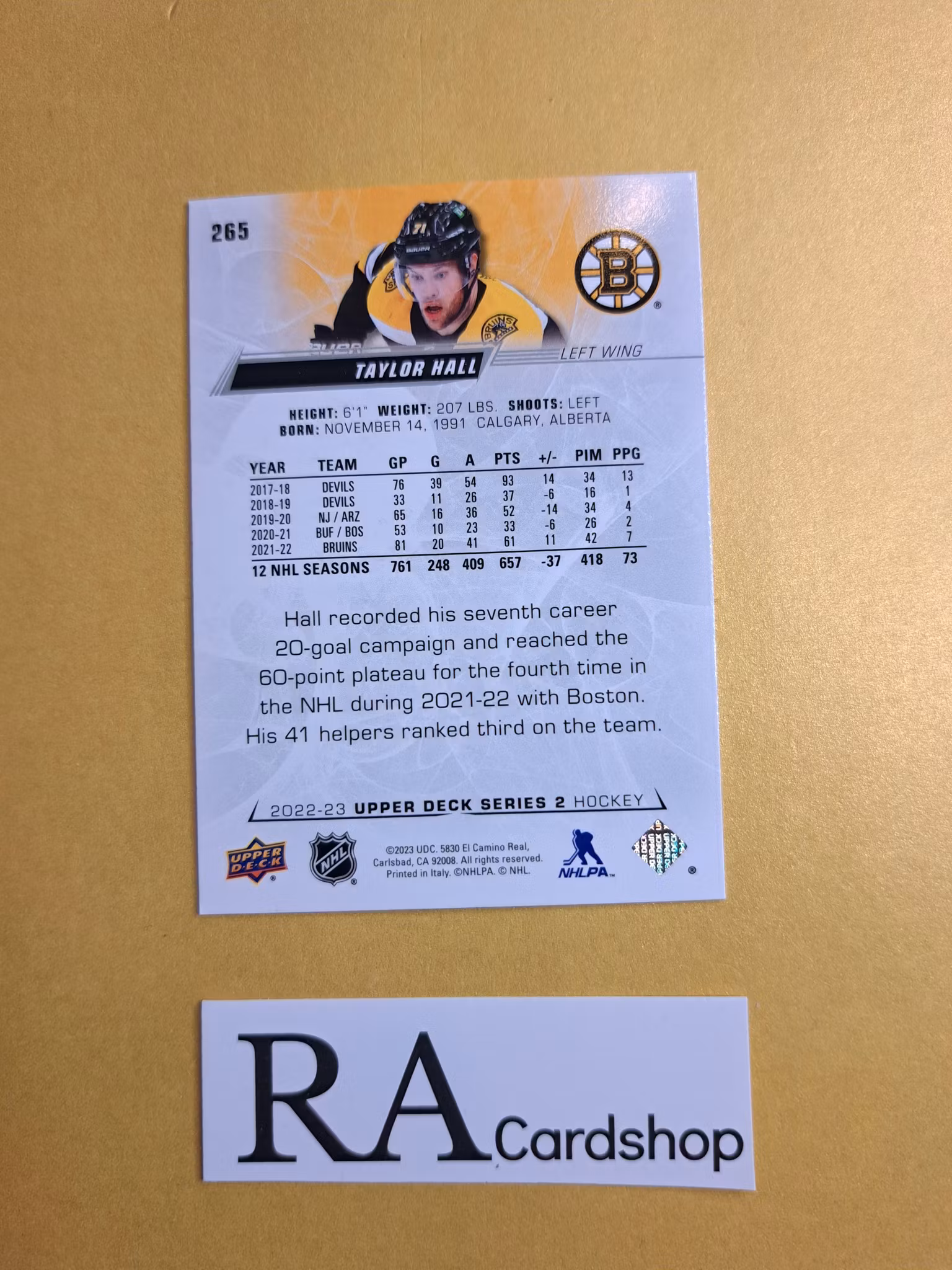 #265 Taylor Hall 2022-23 Upper Deck Series 2 Hockey