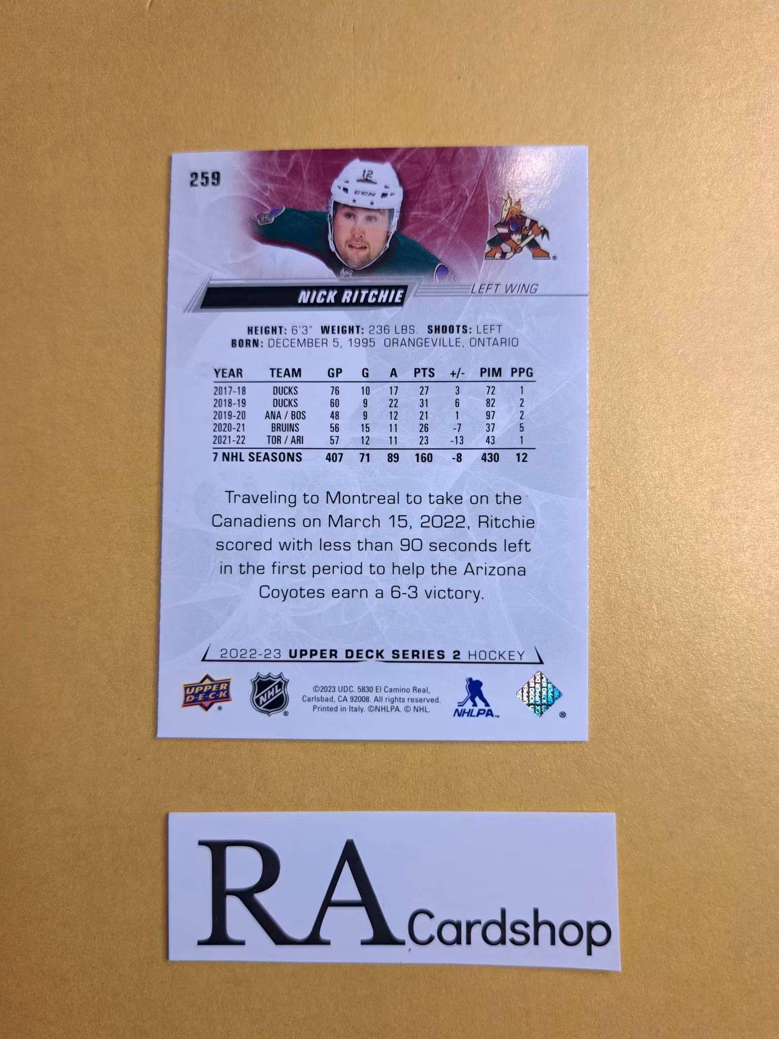 #259 Nick Ritchie 2022-23 Upper Deck Series 2 Hockey