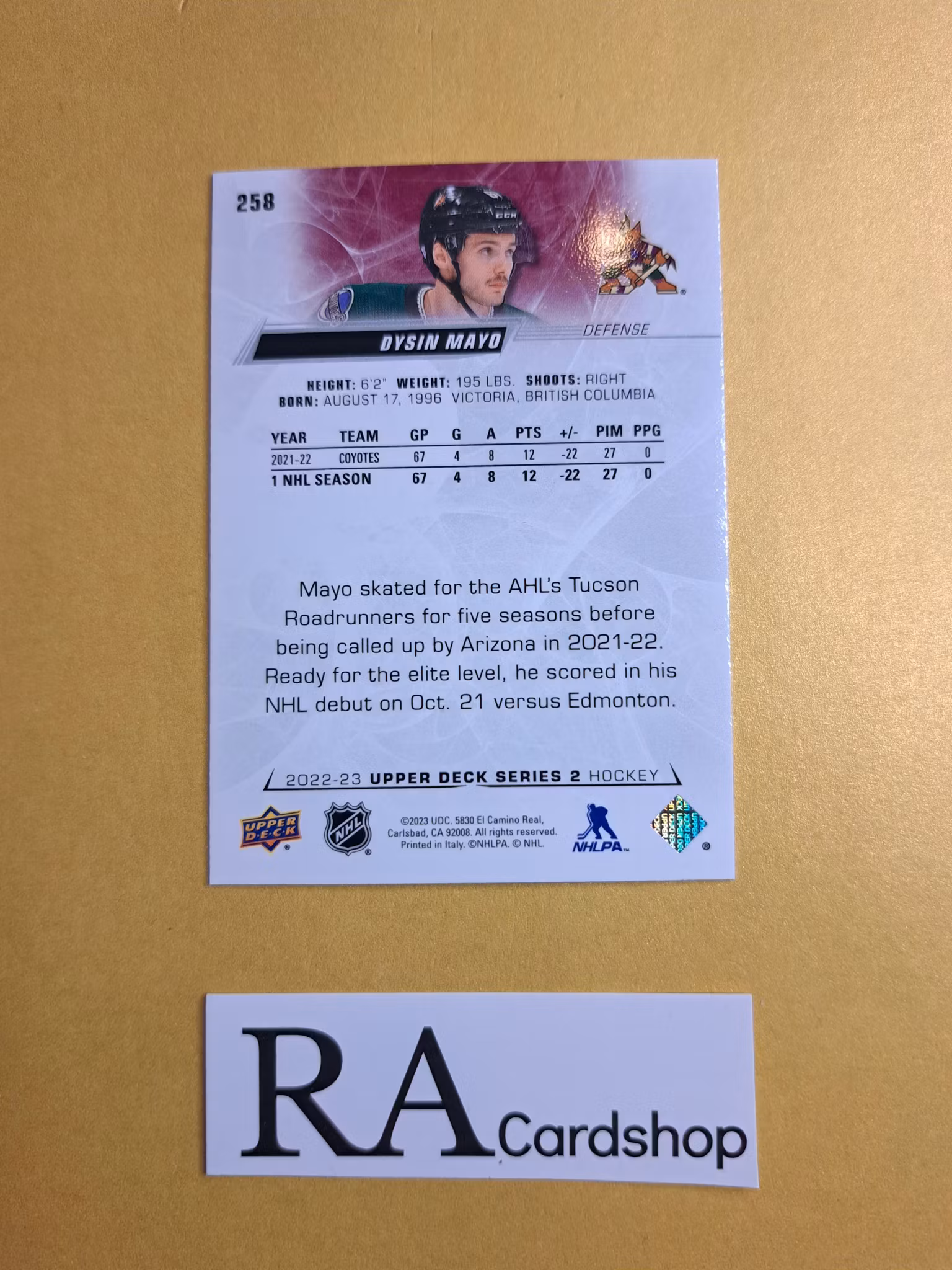 #258 Dysin Mayo 2022-23 Upper Deck Series 2 Hockey