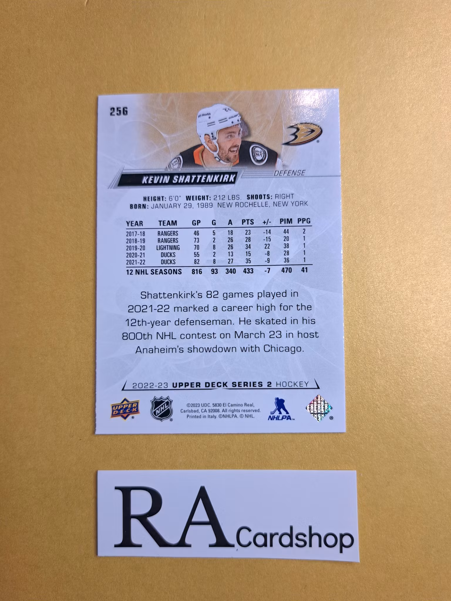 #256 Kevin Shattenkirk 2022-23 Upper Deck Series 2 Hockey