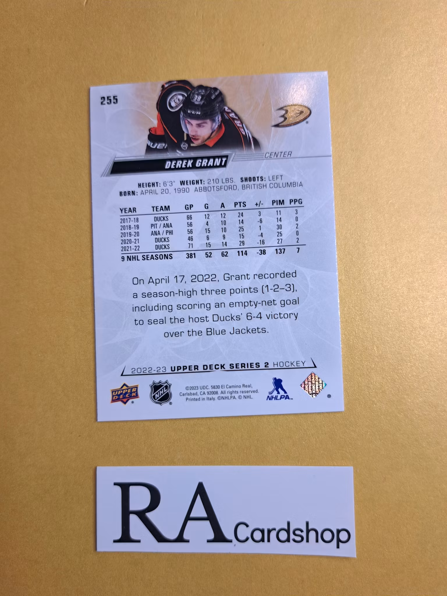 #255 Derek Grant 2022-23 Upper Deck Series 2 Hockey