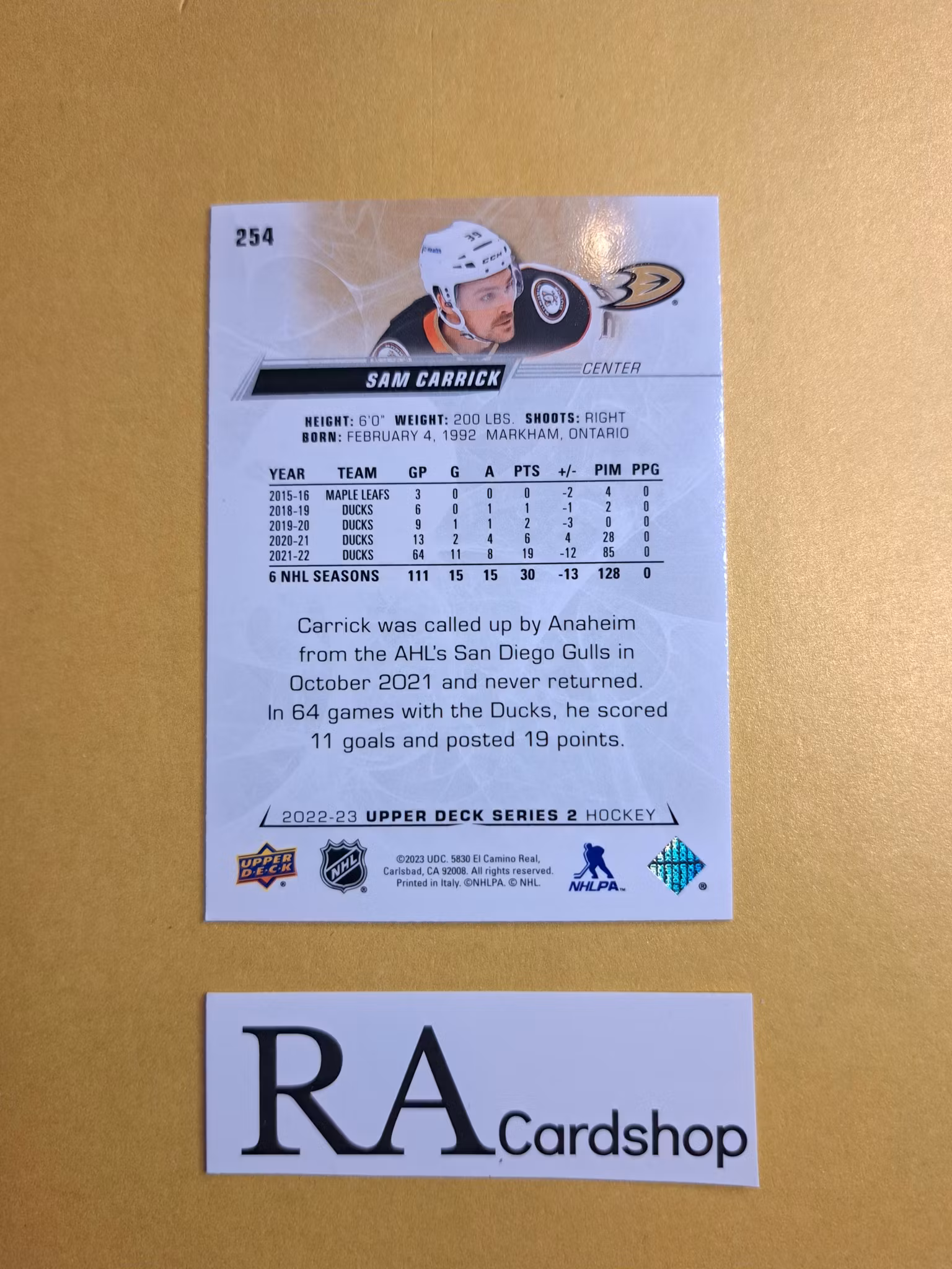 #254 Sam Carrick 2022-23 Upper Deck Series 2 Hockey