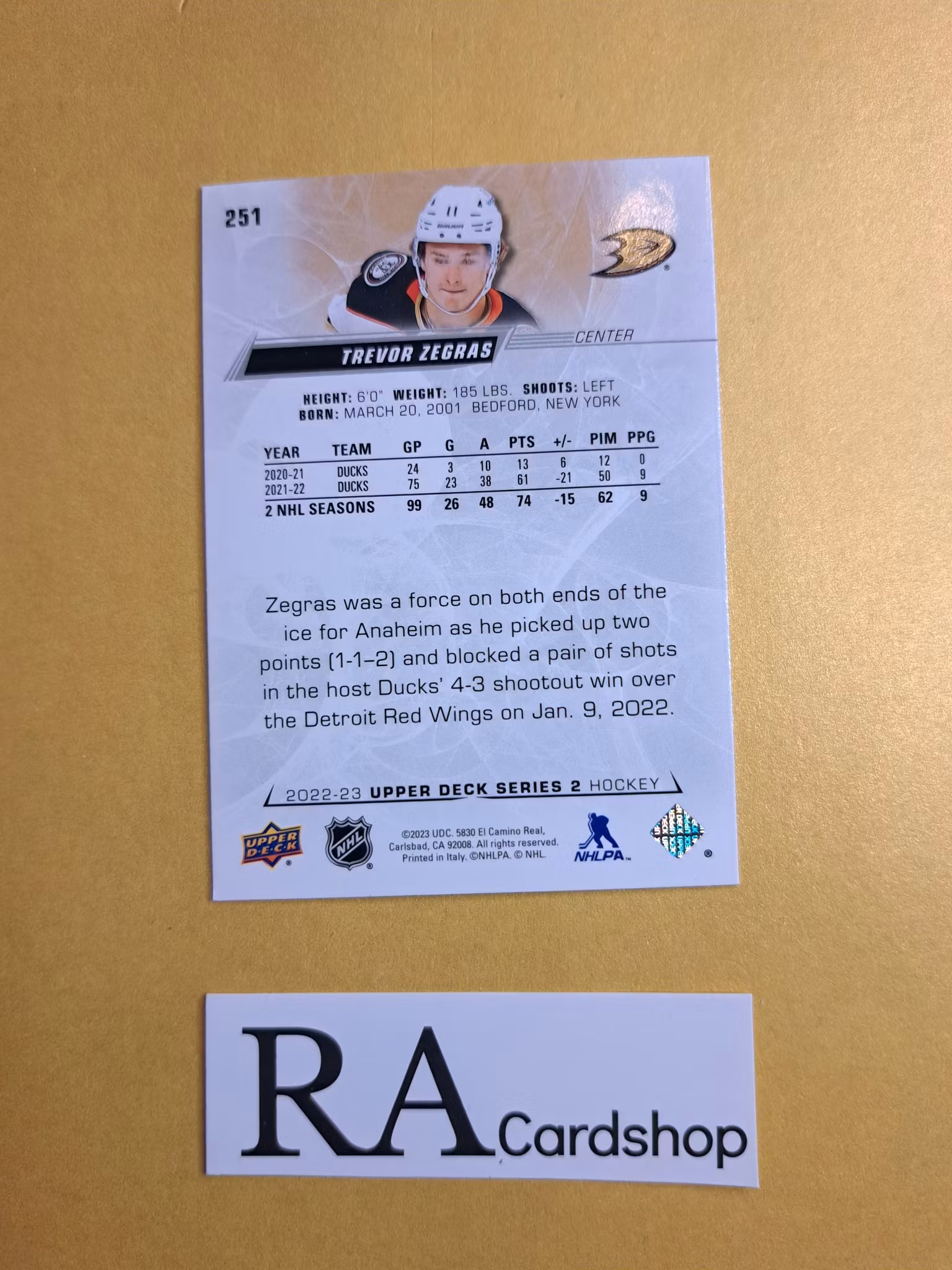 #251 Trevor Zegras 2022-23 Upper Deck Series 2 Hockey