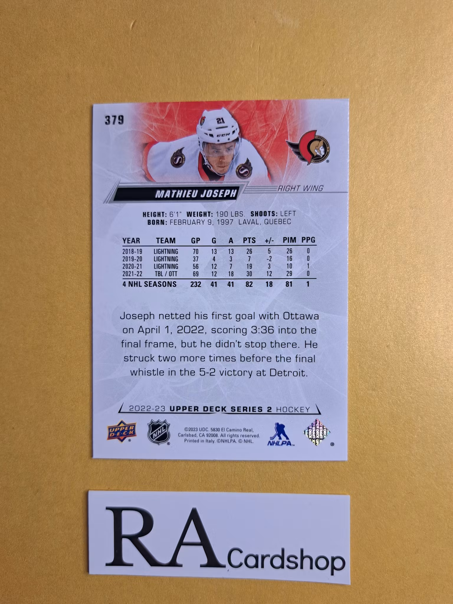 #379 Mathieu Joseph 2022-23 Upper Deck Series 2 Hockey