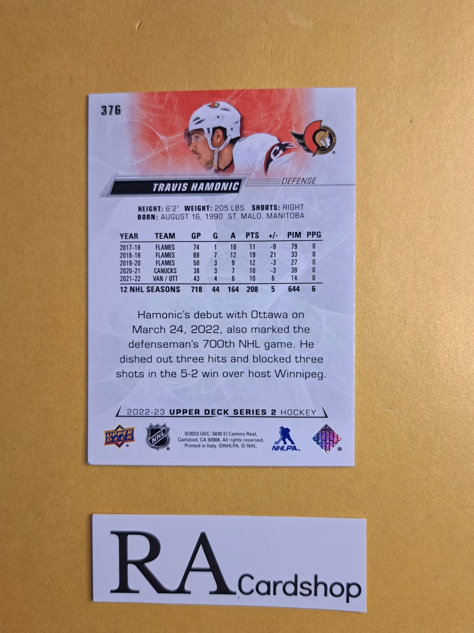 #376 Travis Hamonic 2022-23 Upper Deck Series 2 Hockey