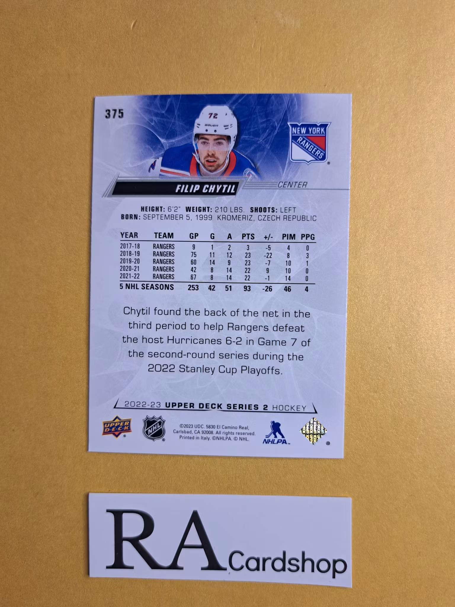 #375 Filip Chytil 2022-23 Upper Deck Series 2 Hockey