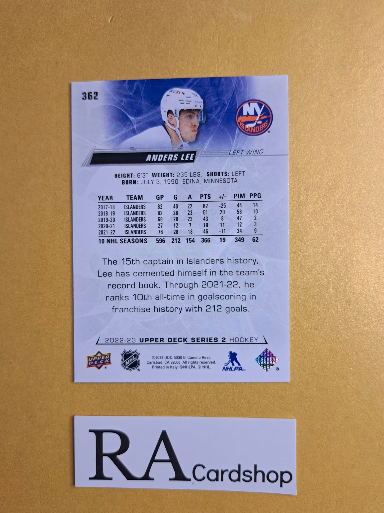 #362 Anders Lee 2022-23 Upper Deck Series 2 Hockey