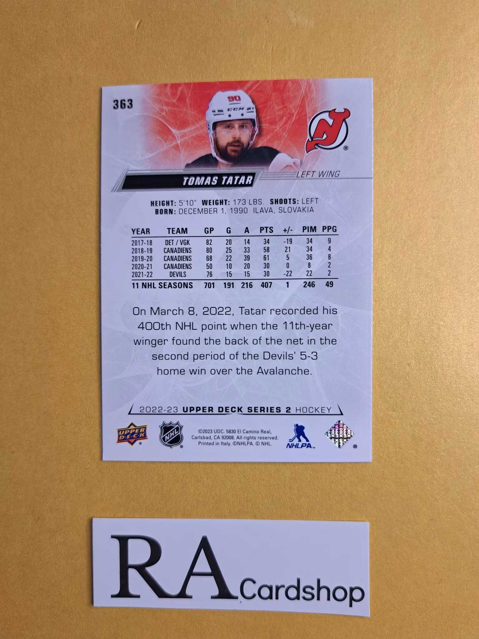 #363 Tomas Tatar 2022-23 Upper Deck Series 2 Hockey