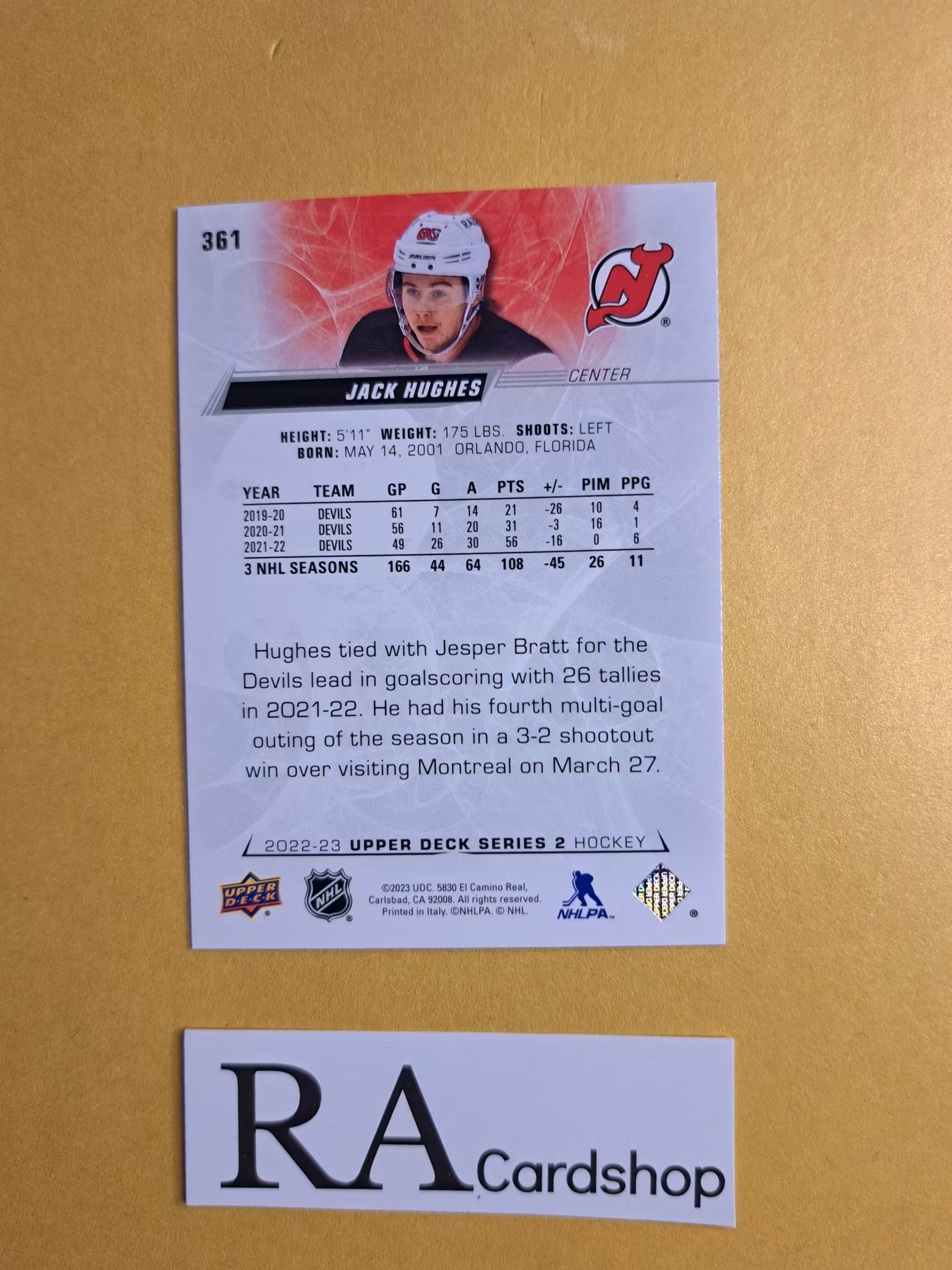 #361 Jack Hughes 2022-23 Upper Deck Series 2 Hockey