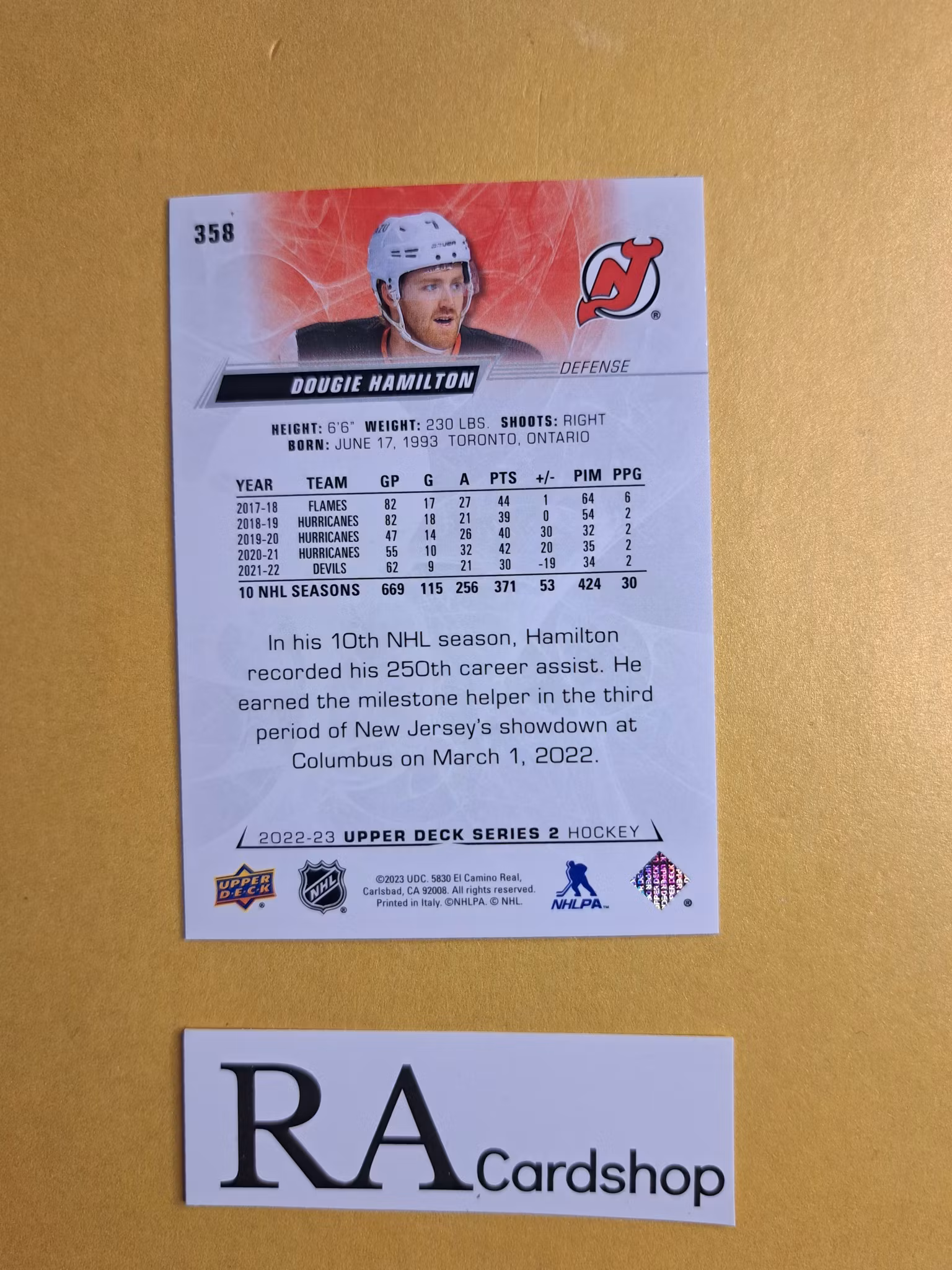 #358 Dougie Hamilton 2022-23 Upper Deck Series 2 Hockey