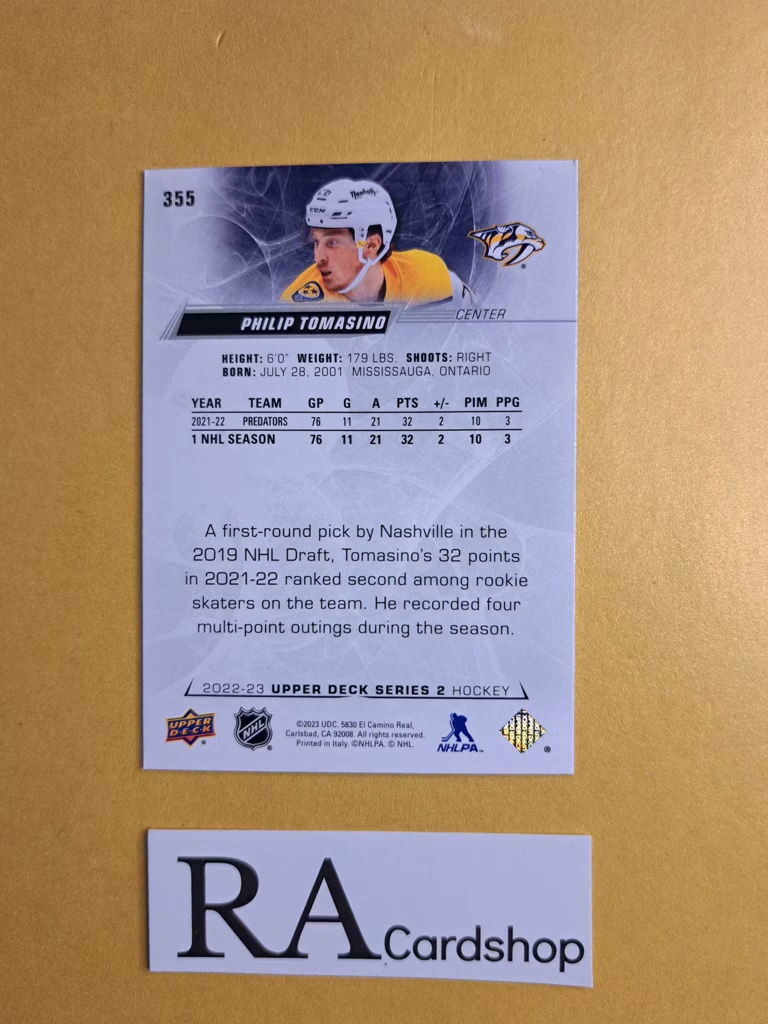#355 Philip Tomasino 2022-23 Upper Deck Series 2 Hockey