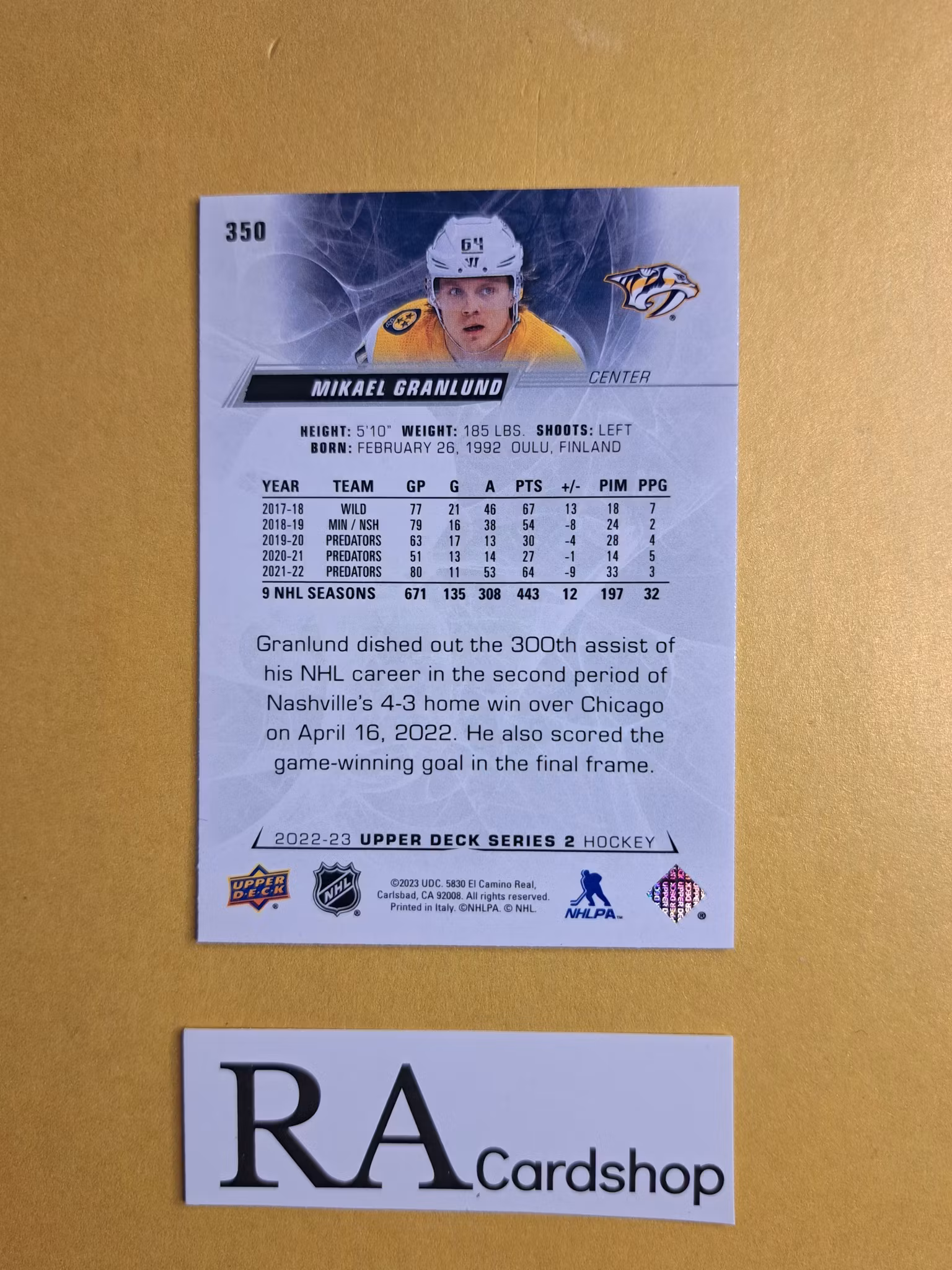#350 Mikael Granlund 2022-23 Upper Deck Series 2 Hockey