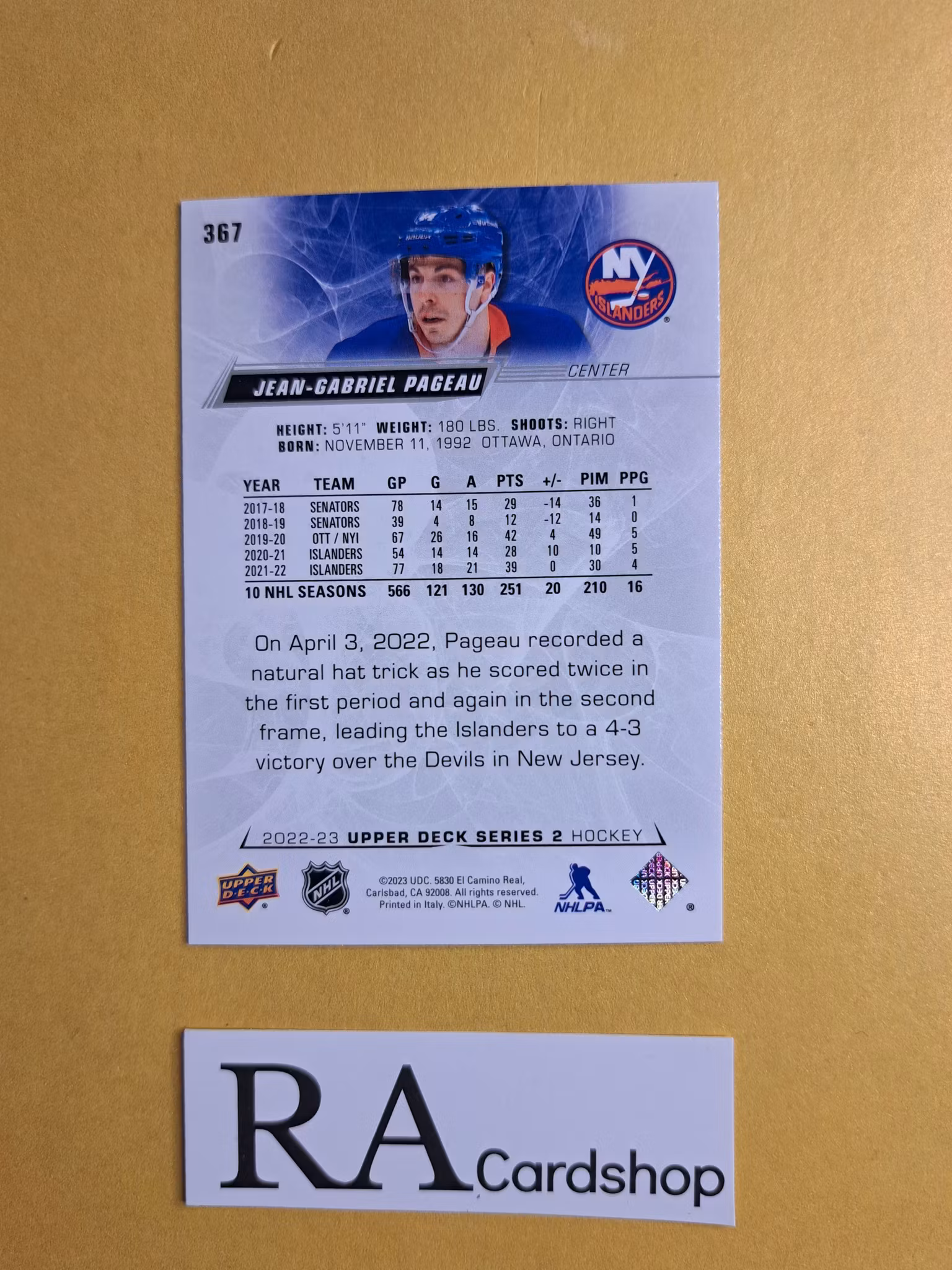 #367 Jean - Gabriel Pageau 2022-23 Upper Deck Series 2 Hockey