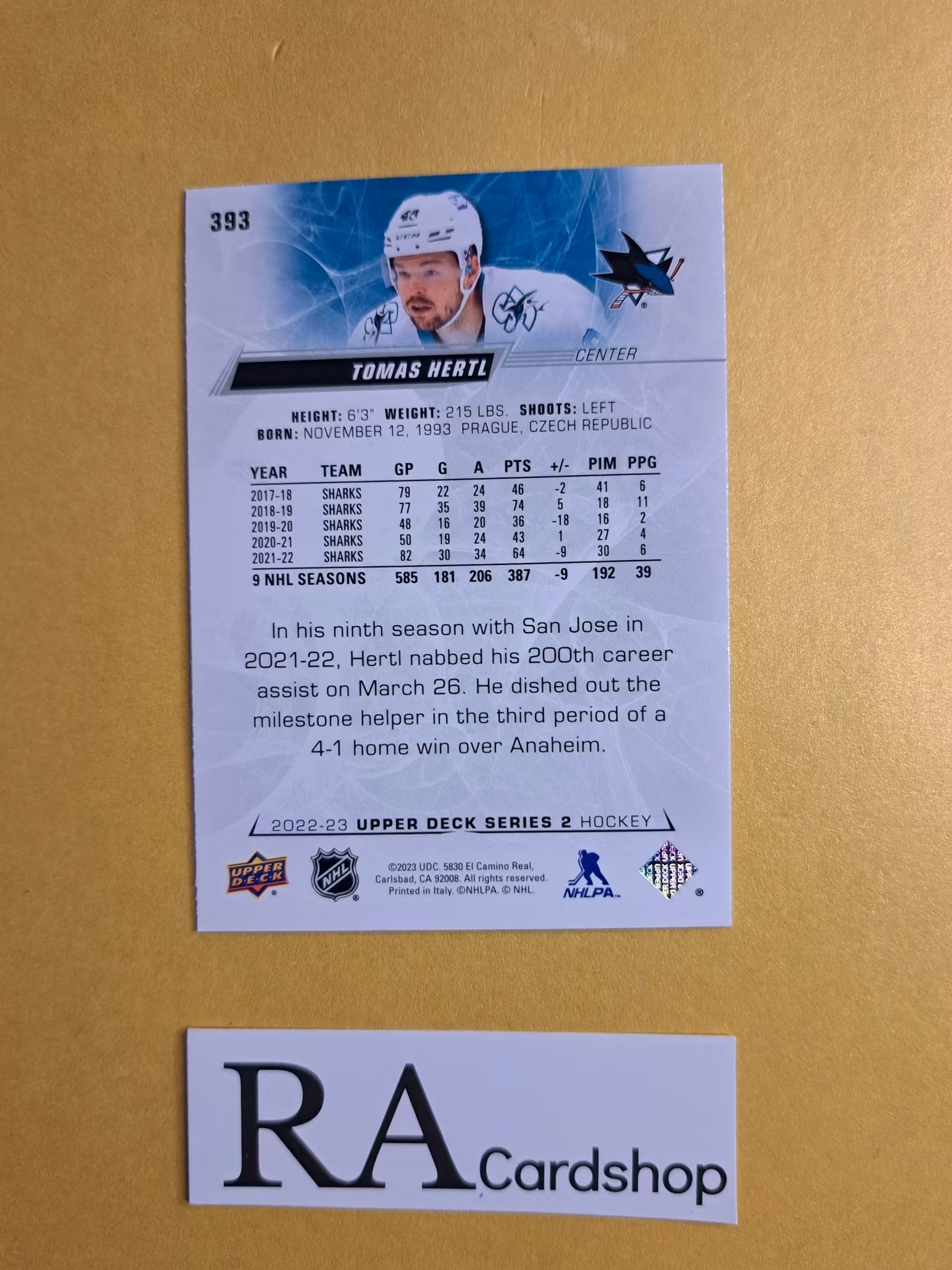 #393 Tomas Hertl 2022-23 Upper Deck Series 2 Hockey