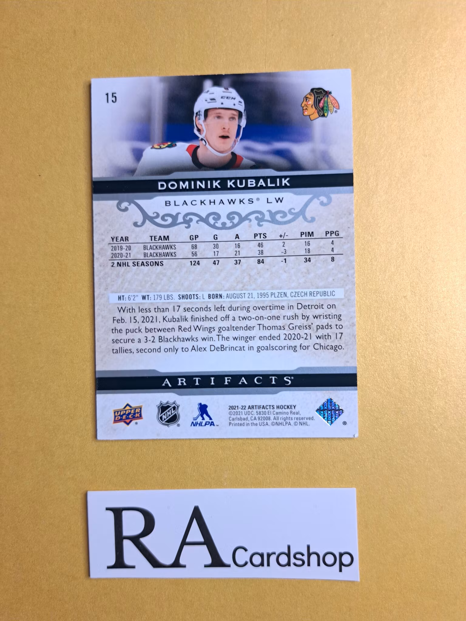 #15 Dominik Kubalik 2021-22 Artifacts Hockey