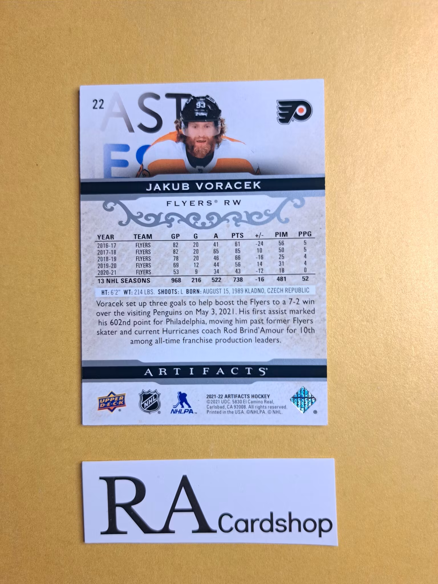 #22 Jakub Voracek 2021-22 Artifacts Hockey