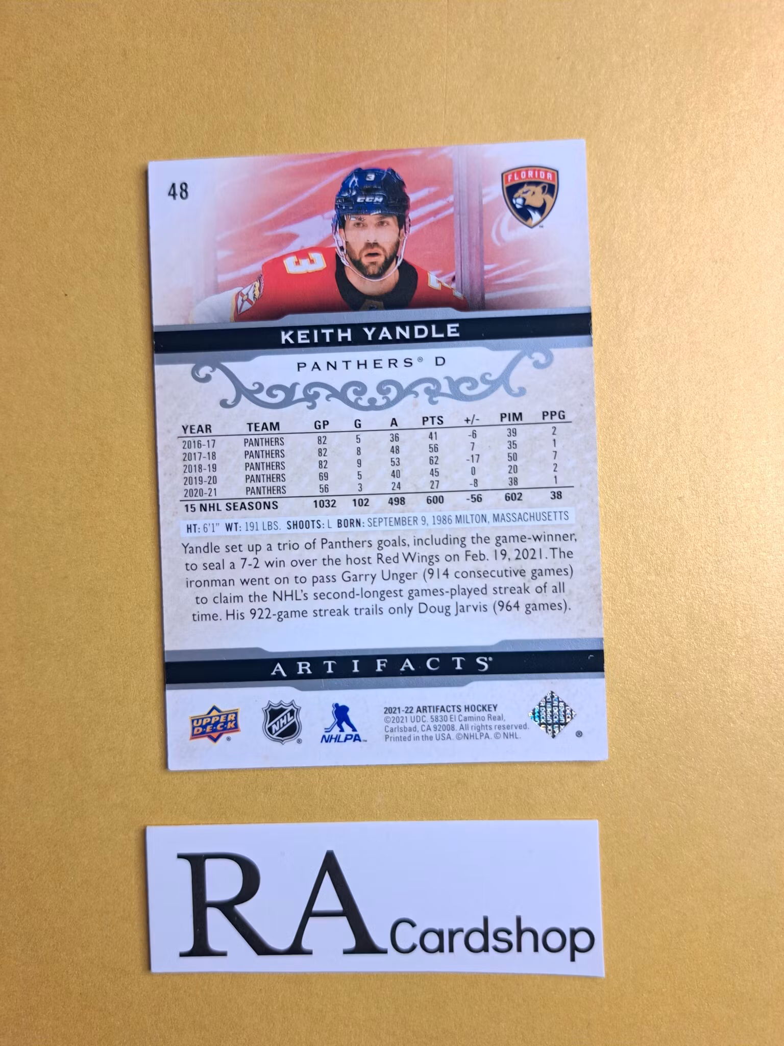 #48 Keith Yandle 2021-22 Artifacts Hockey