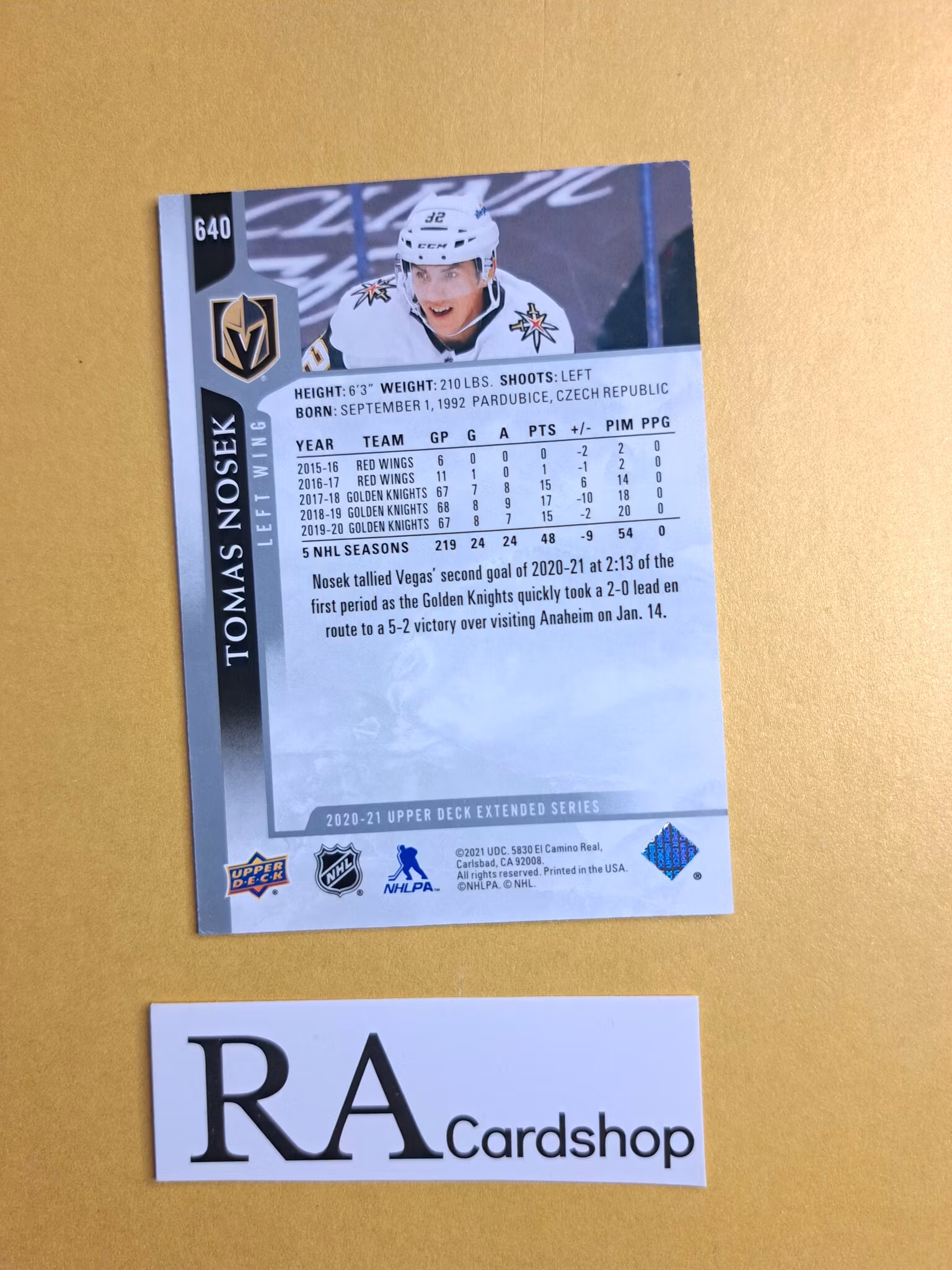 #640 Tomas Nosek 2020-21 Upper Deck Extended Series Hockey