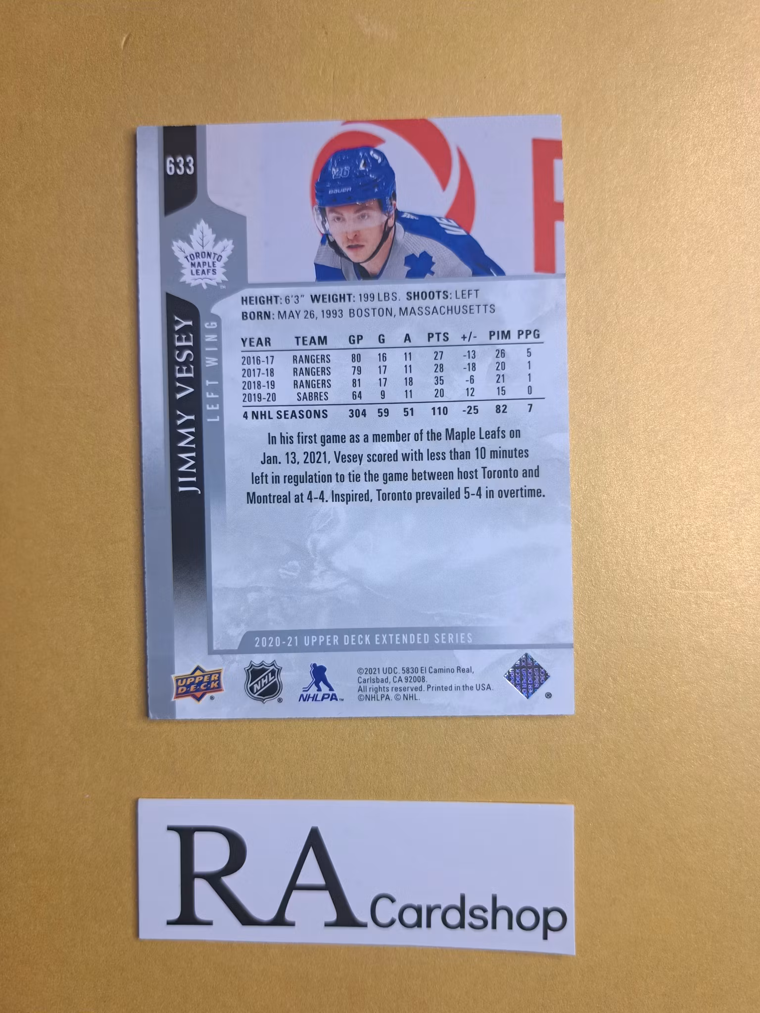 #633 Jimmy Vesey 2020-21 Upper Deck Extended Series Hockey