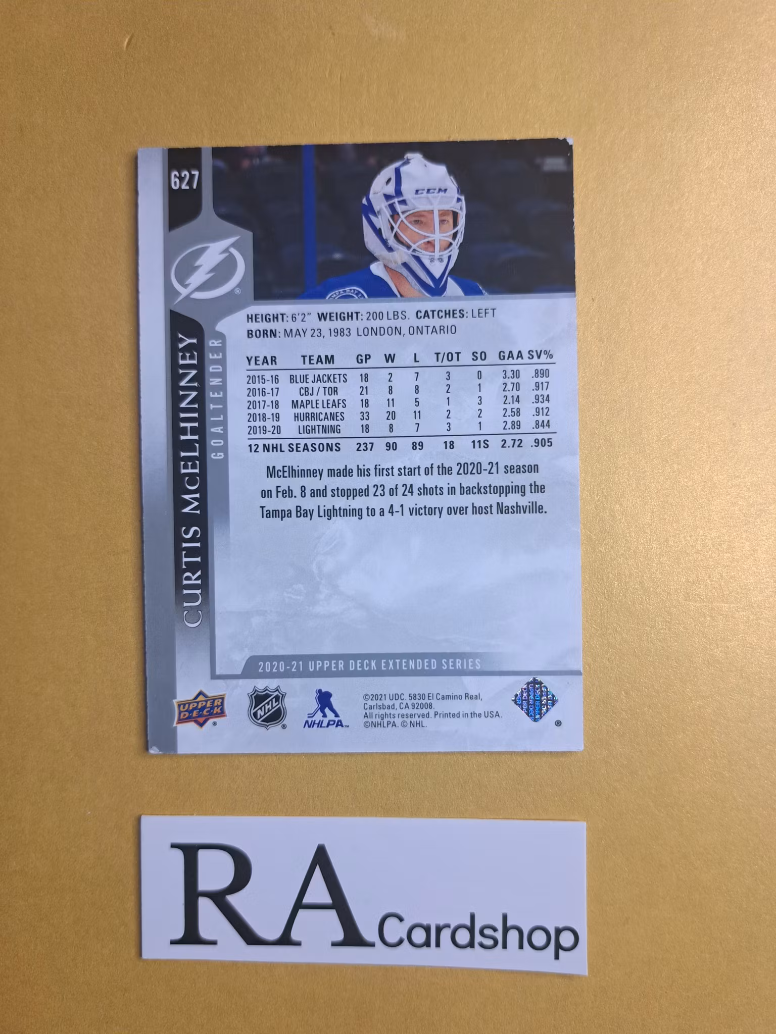 #627 Curtis McElhinney 2020-21 Upper Deck Extended Series Hockey