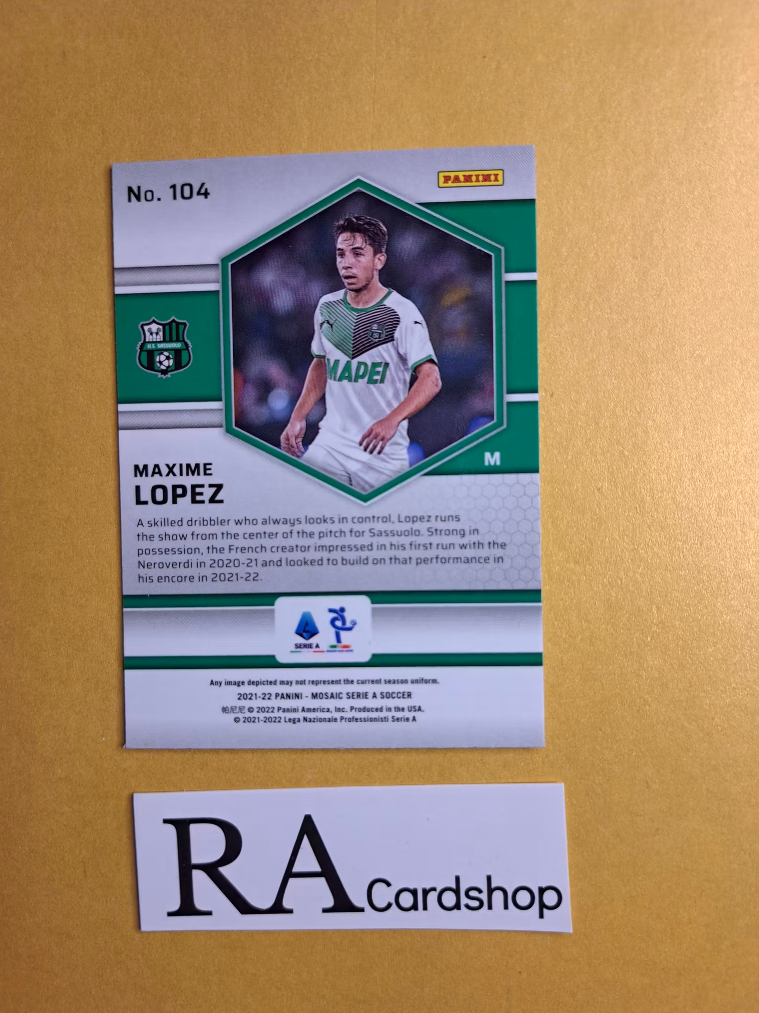 #104 Maxime Lopez 2021-22 Panini Mosaic Serie A Soccer Fotboll