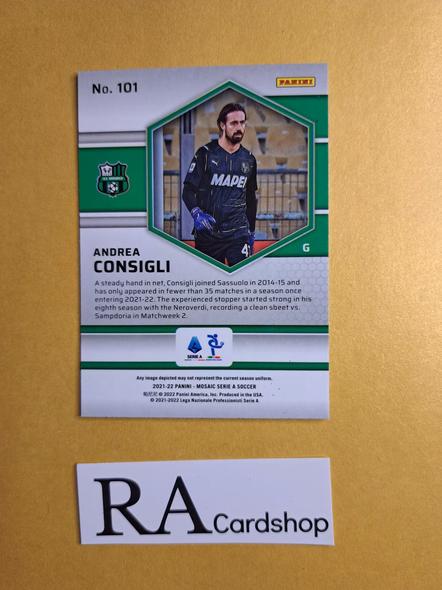 #101 Andrea Consigli 2021-22 Panini Mosaic Serie A Soccer Fotboll
