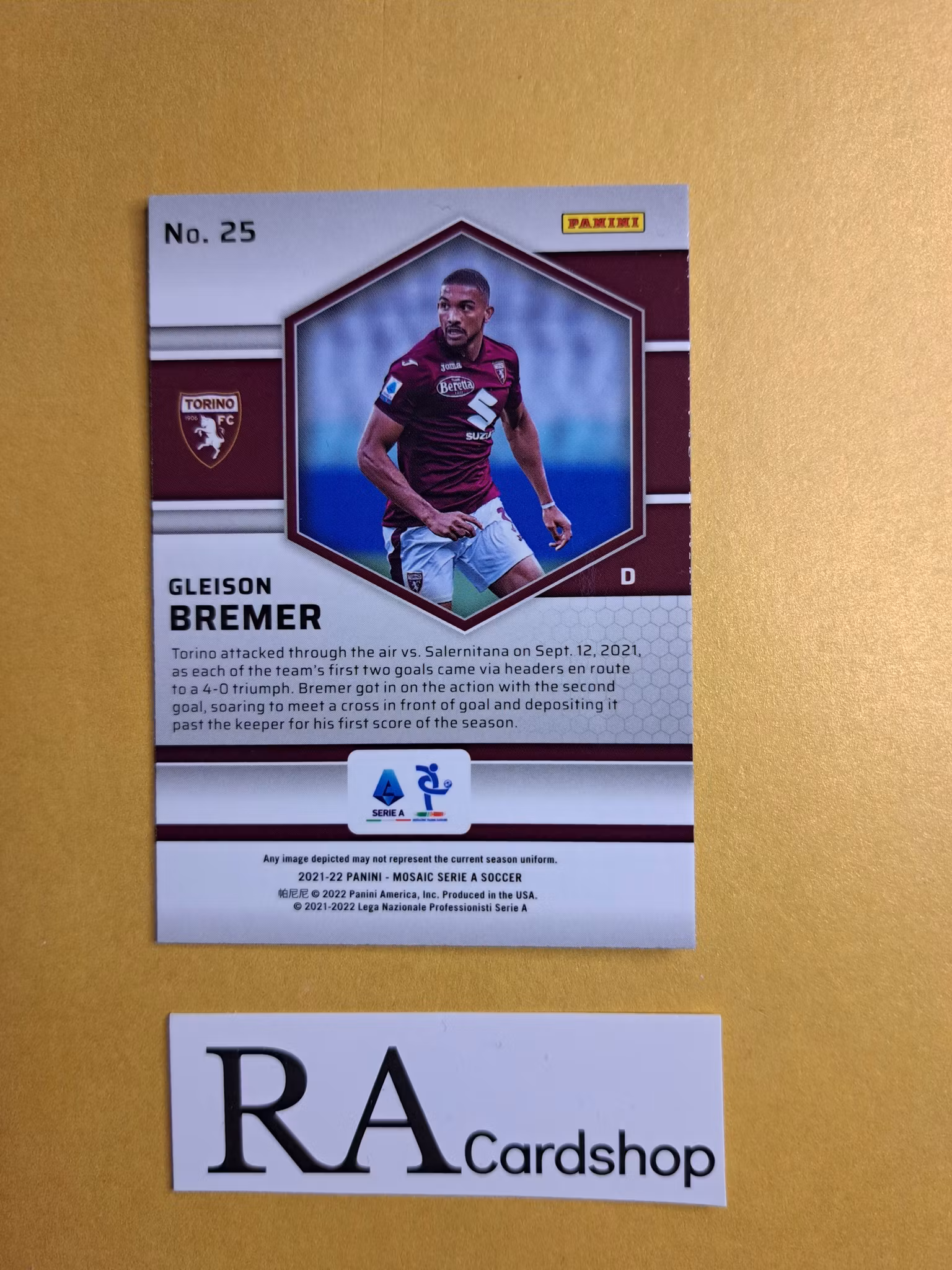 #25 Gleison Bremer 2021-22 Panini Mosaic Serie A Soccer Fotboll