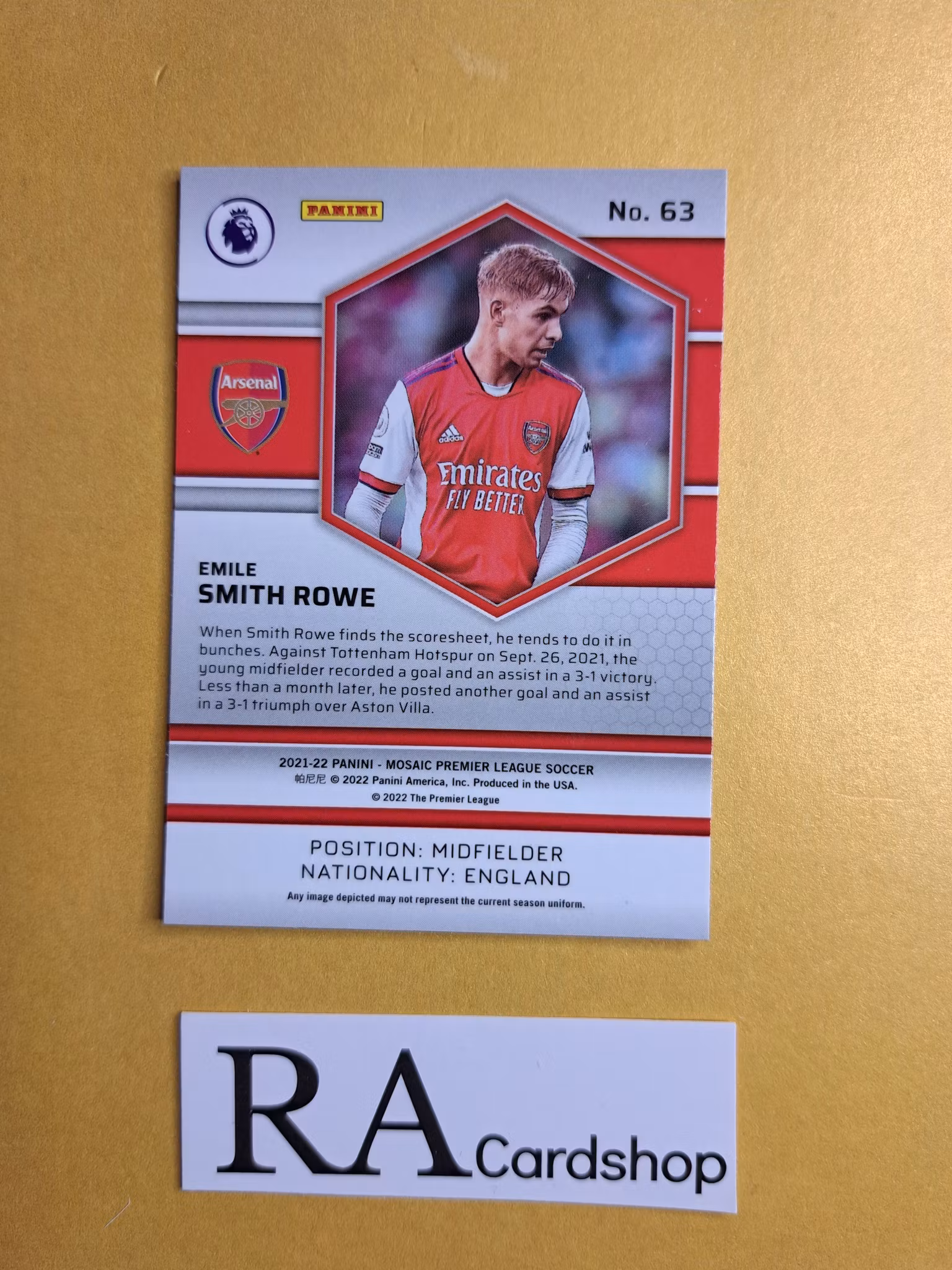 #63 Emile Smith Rowe 2021-22 Panini Mosaic Premier Leauge