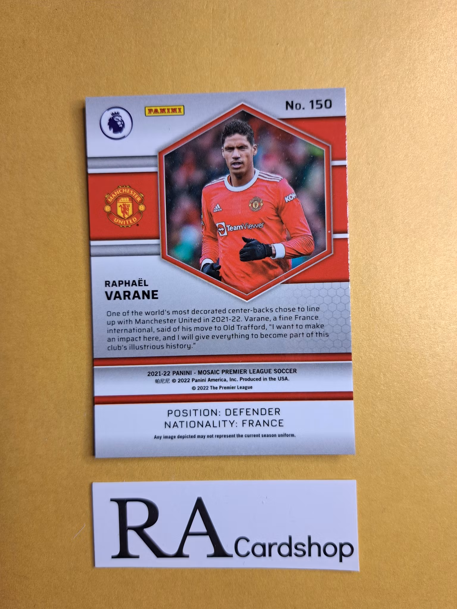 #150 Raphael Varane 2021-22 Panini Mosaic Premier Leauge