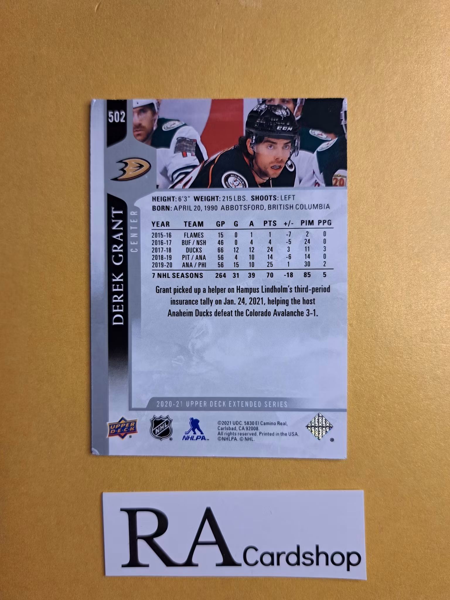 #502 Derek Grant 2020-21 Upper Deck Extended Series Hockey