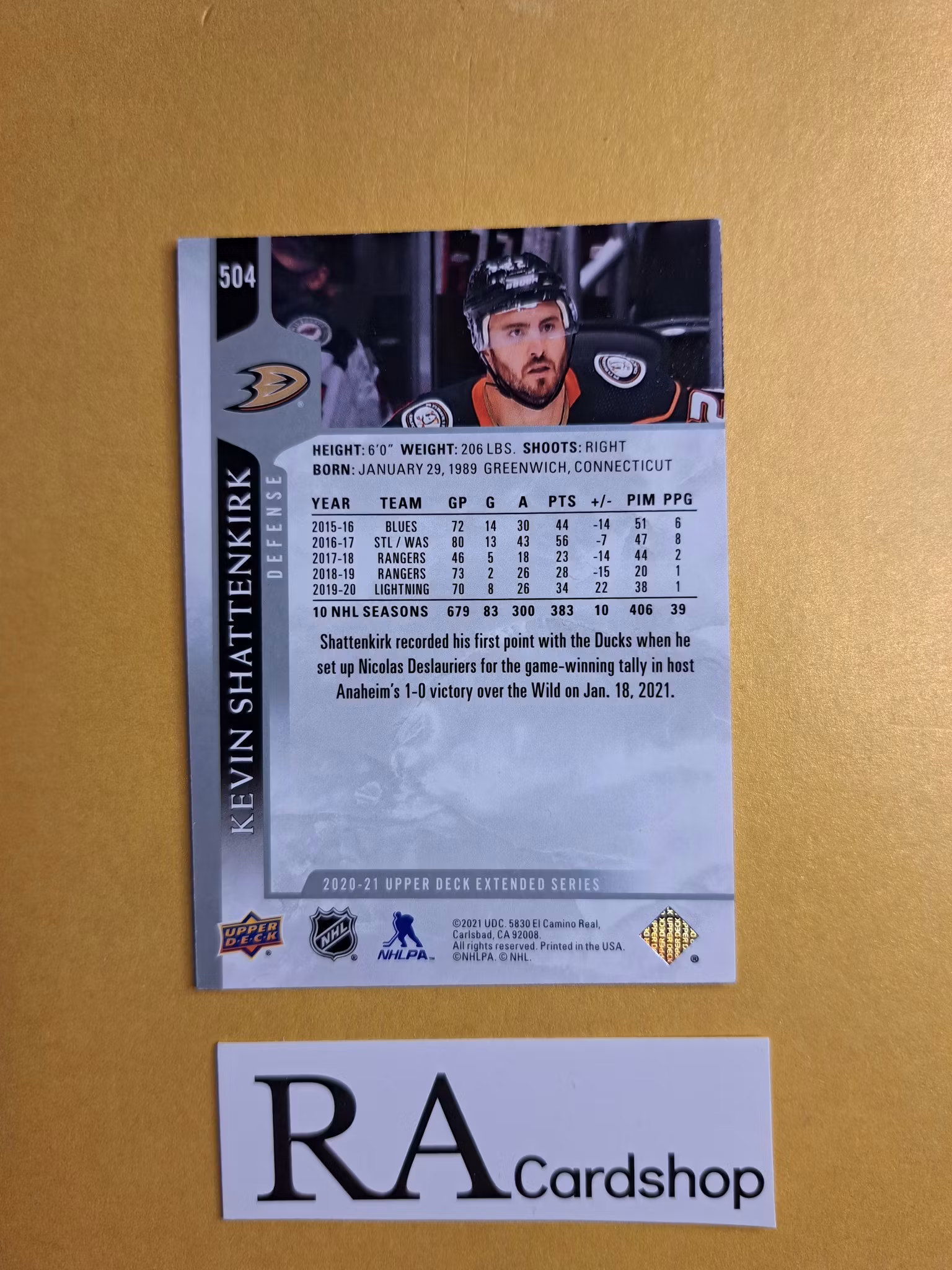 #504 Kevin Shattenkirk 2020-21 Upper Deck Extended Series Hockey