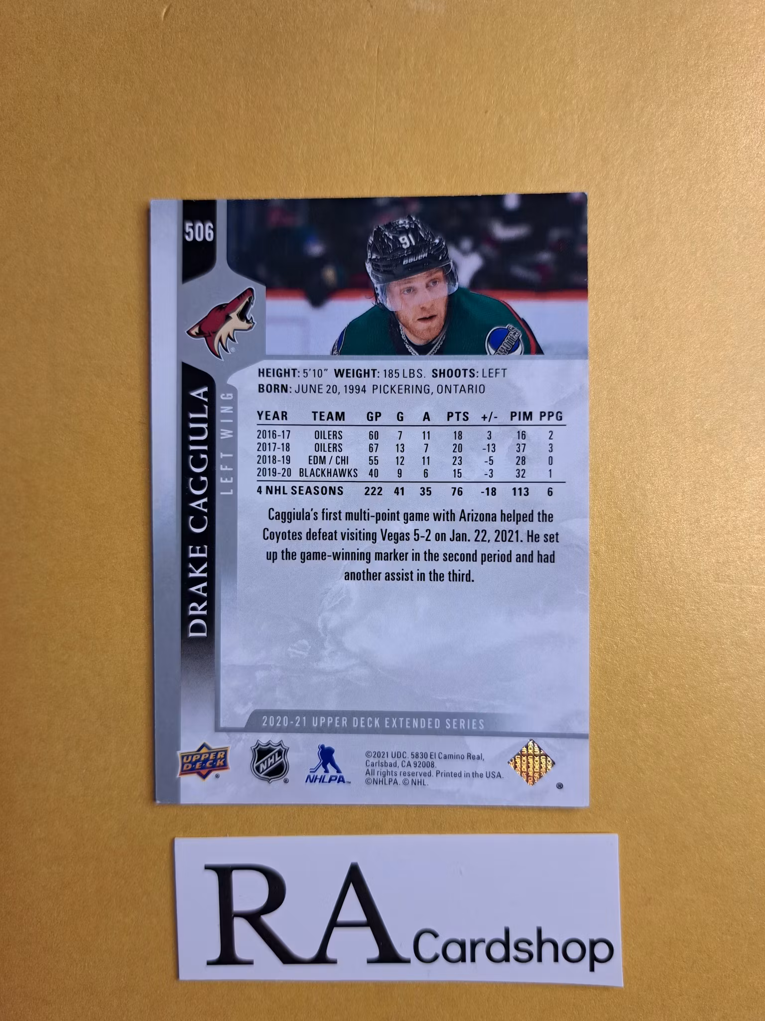 #506 Drake Cagguila 2020-21 Upper Deck Extended Series Hockey