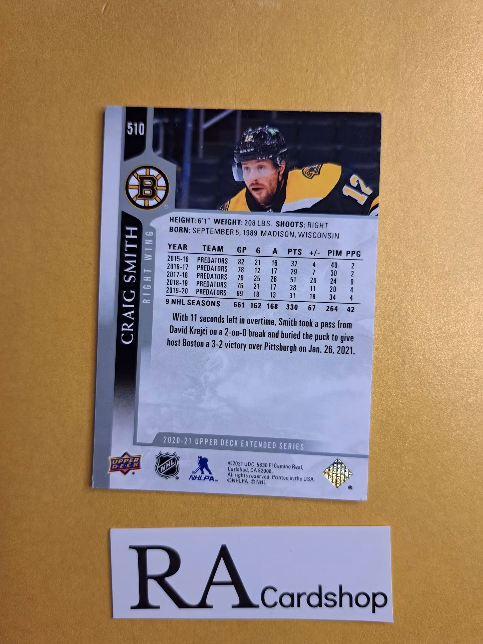 #510 Craig Smith 2020-21 Upper Deck Extended Series Hockey