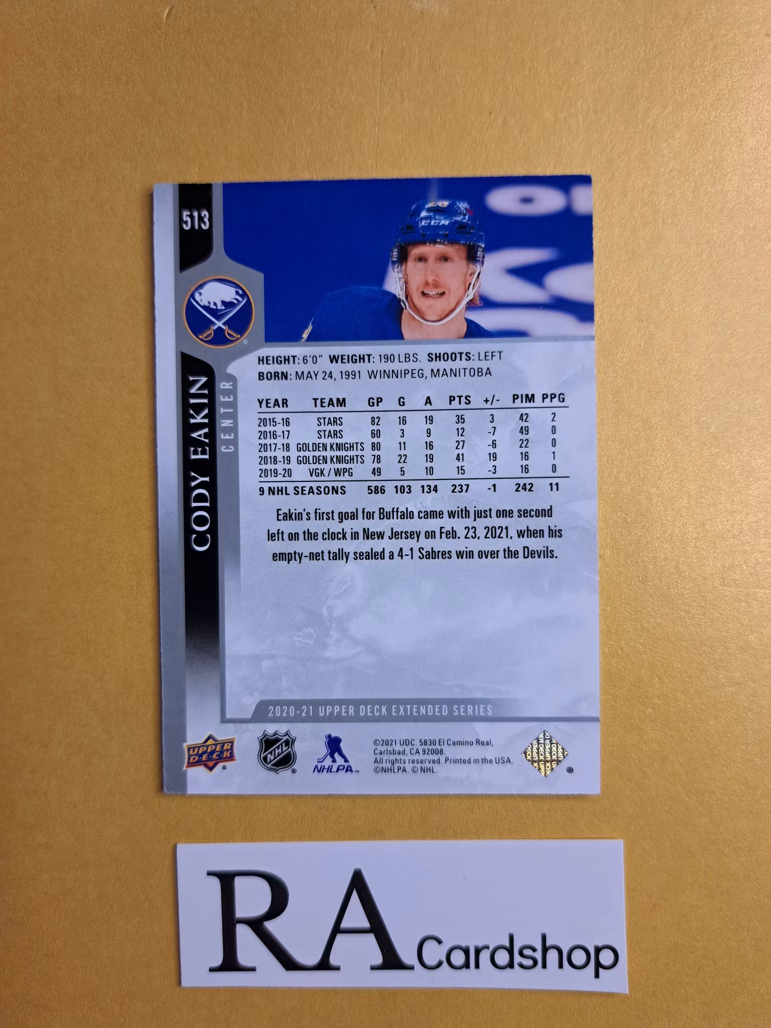 #513 Cody Eakin 2020-21 Upper Deck Extended Series Hockey