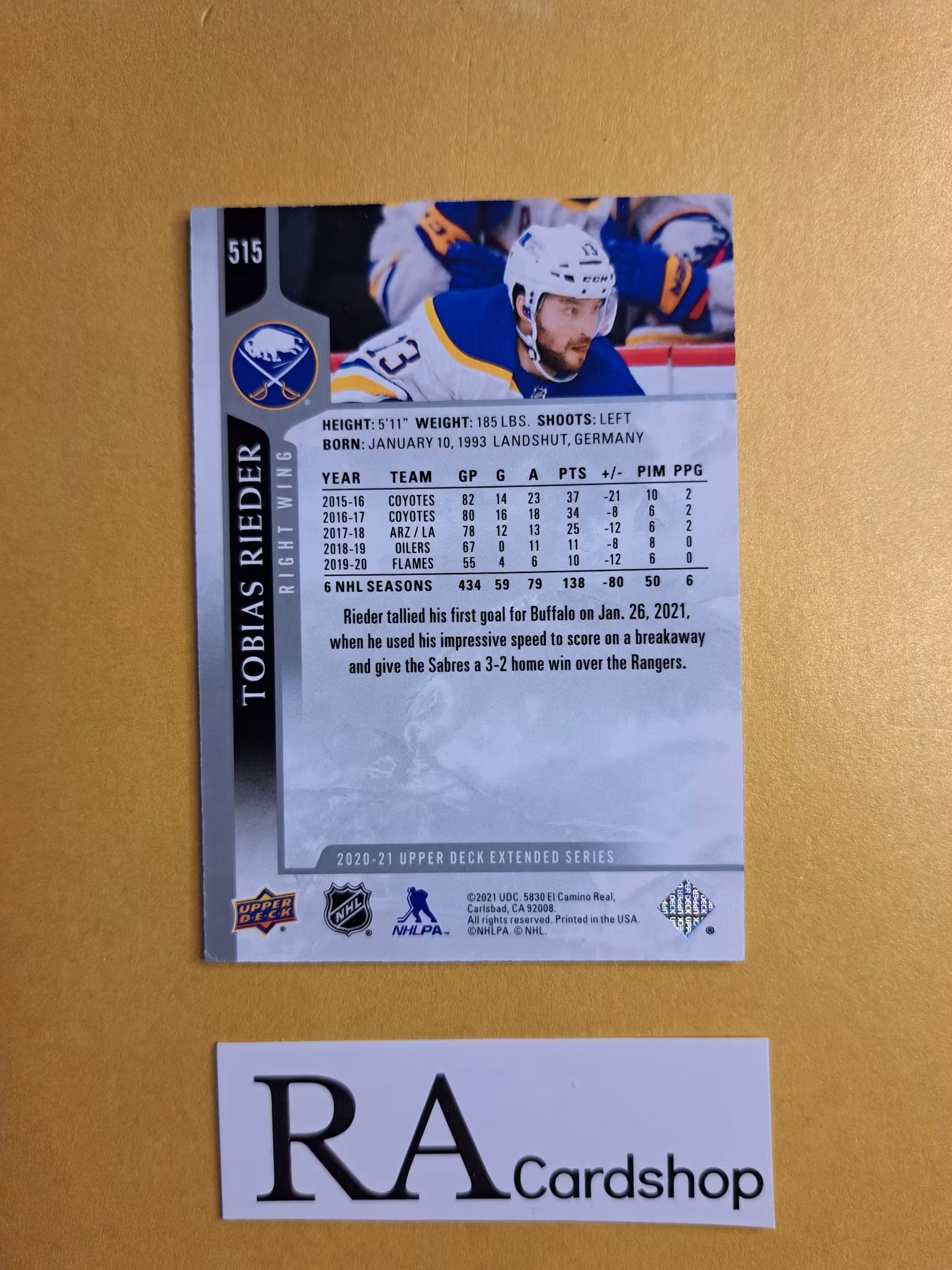 #515 Tobias Rieder 2020-21 Upper Deck Extended Series Hockey