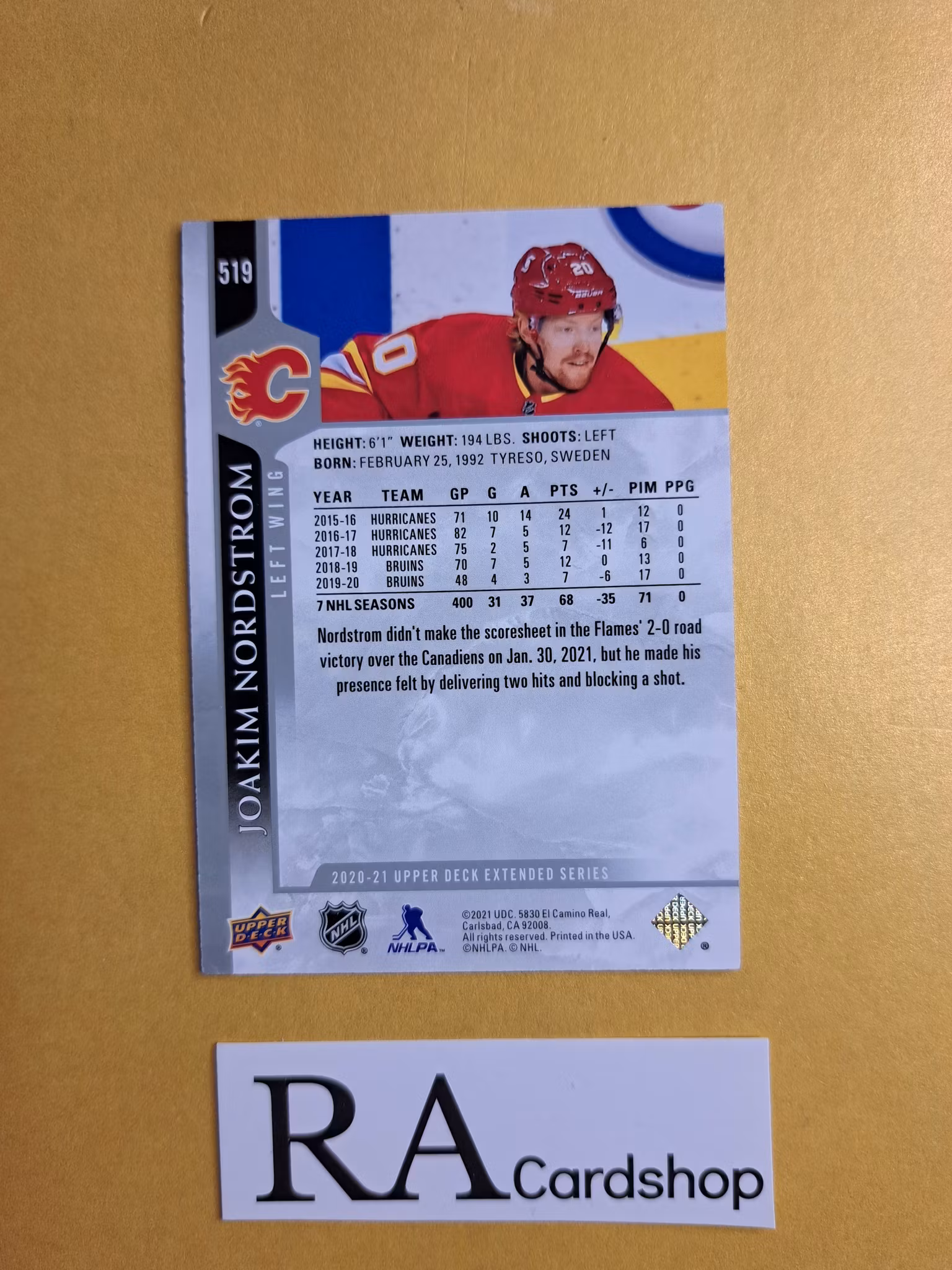 #519 Joakim Nordstrom 2020-21 Upper Deck Extended Series Hockey