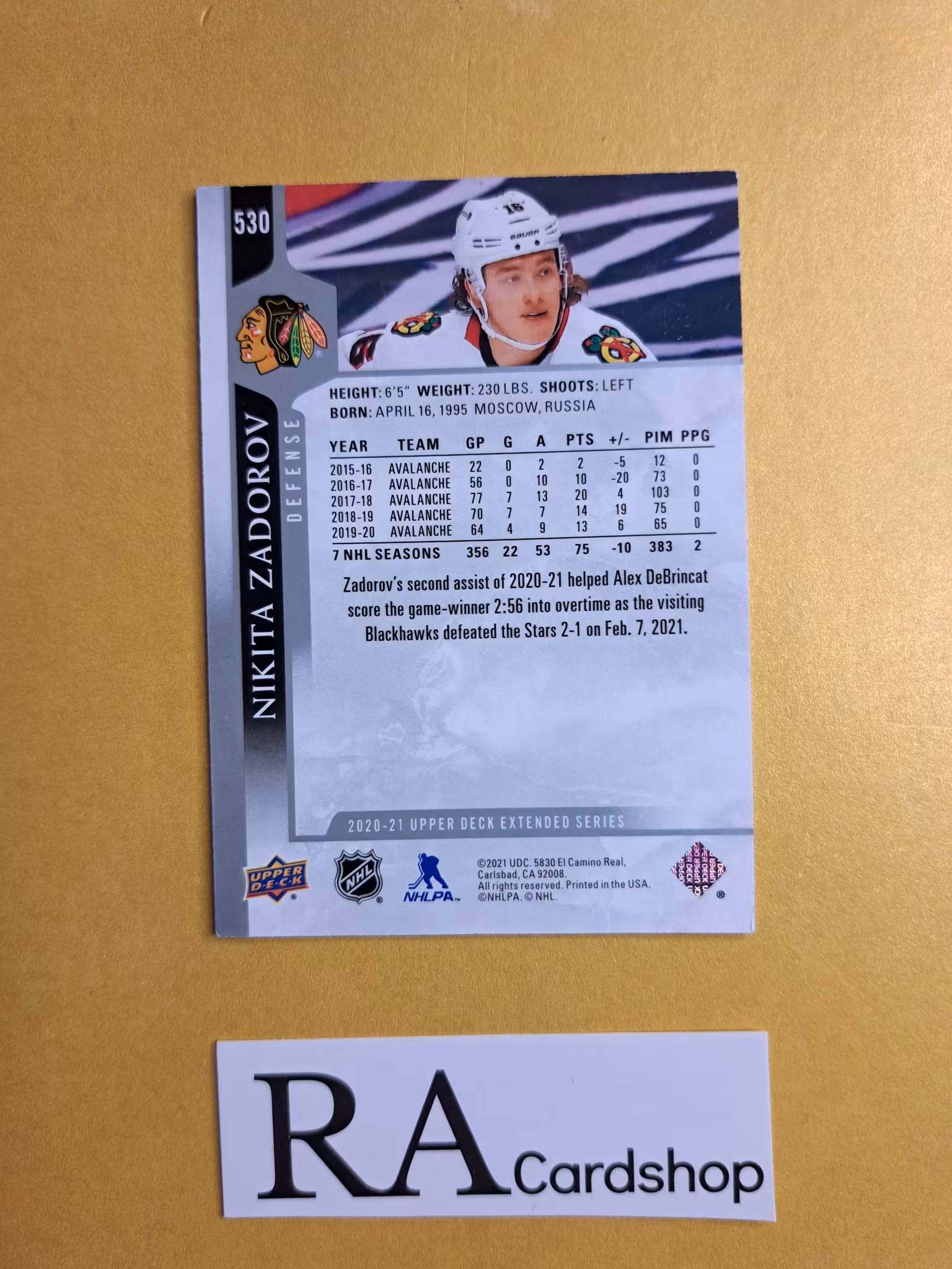 #530 Nikita Zadorov 2020-21 Upper Deck Extended Series Hockey