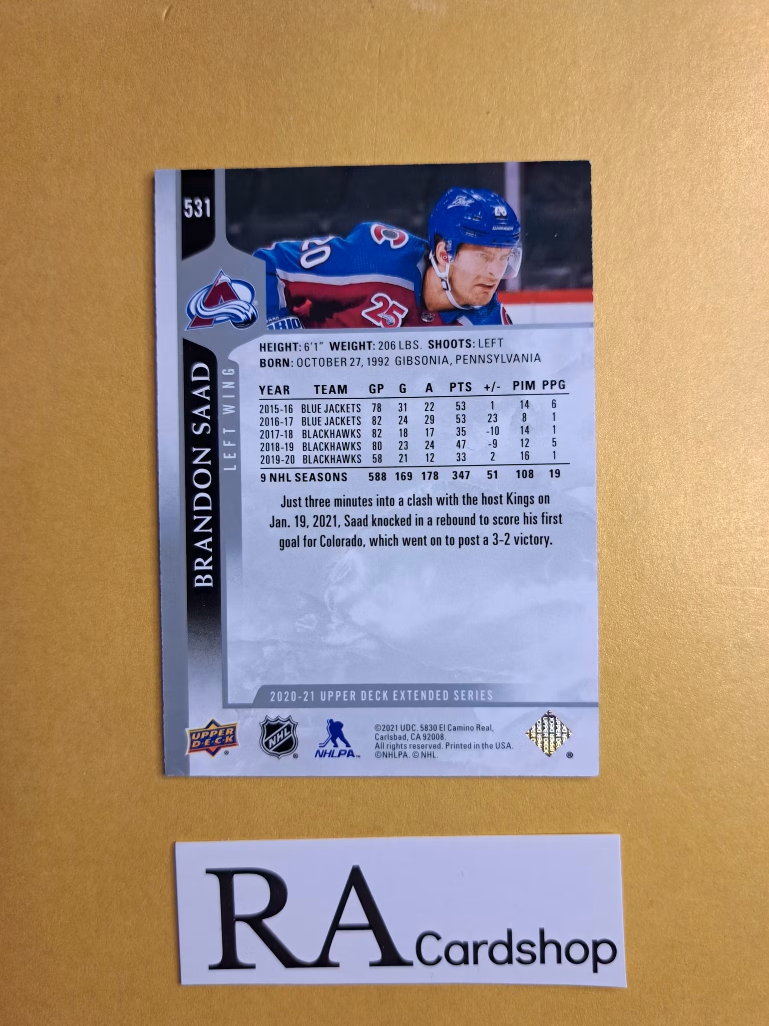 #531 Brandon Saad 2020-21 Upper Deck Extended Series Hockey