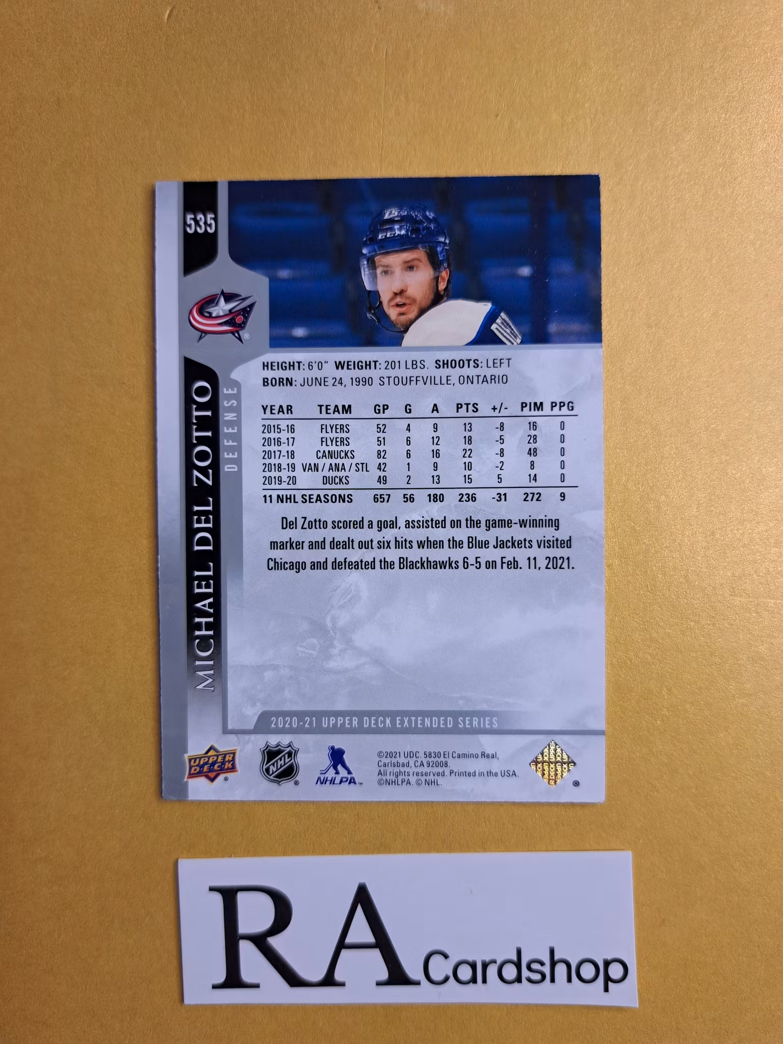 #535 Michael Del Zotto 2020-21 Upper Deck Extended Series Hockey