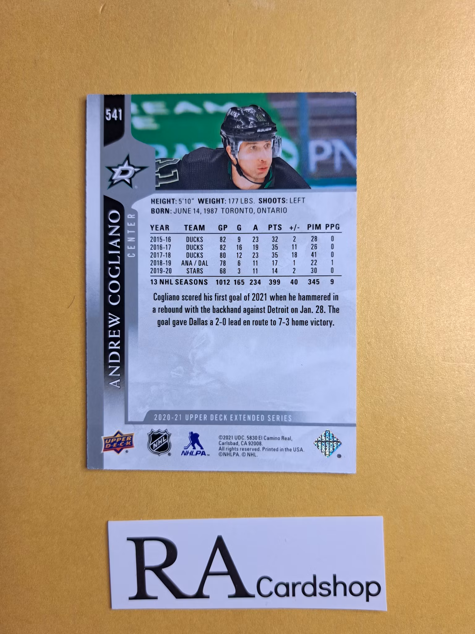 #541 Andrew Cogliano 2020-21 Upper Deck Extended Series Hockey