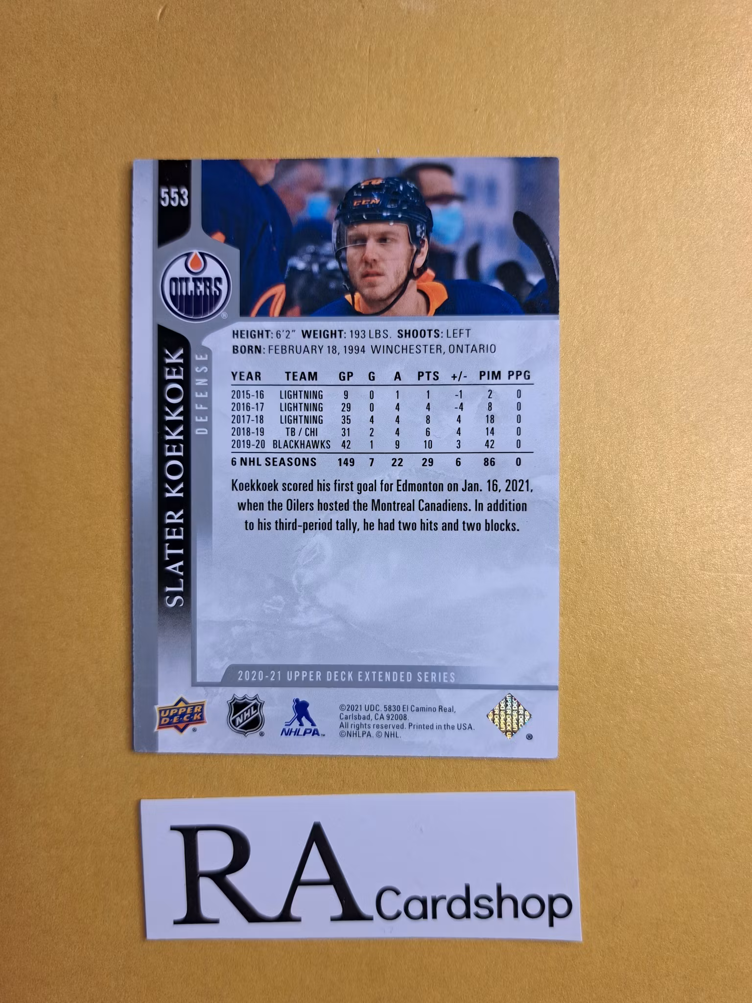 #553 Slater Koekkoek 2020-21 Upper Deck Extended Series Hockey