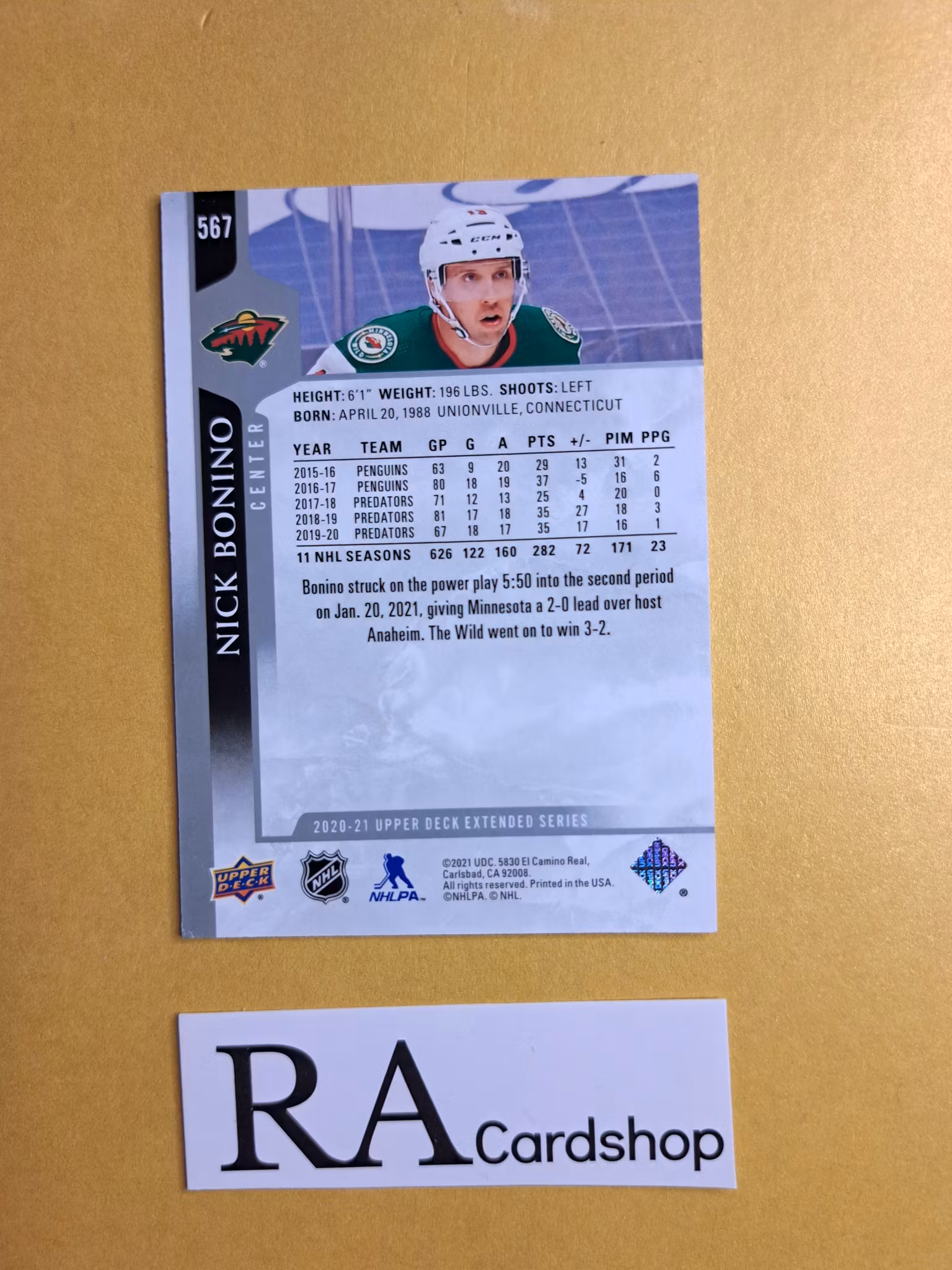 #567 Nick Bonino 2020-21 Upper Deck Extended Series Hockey