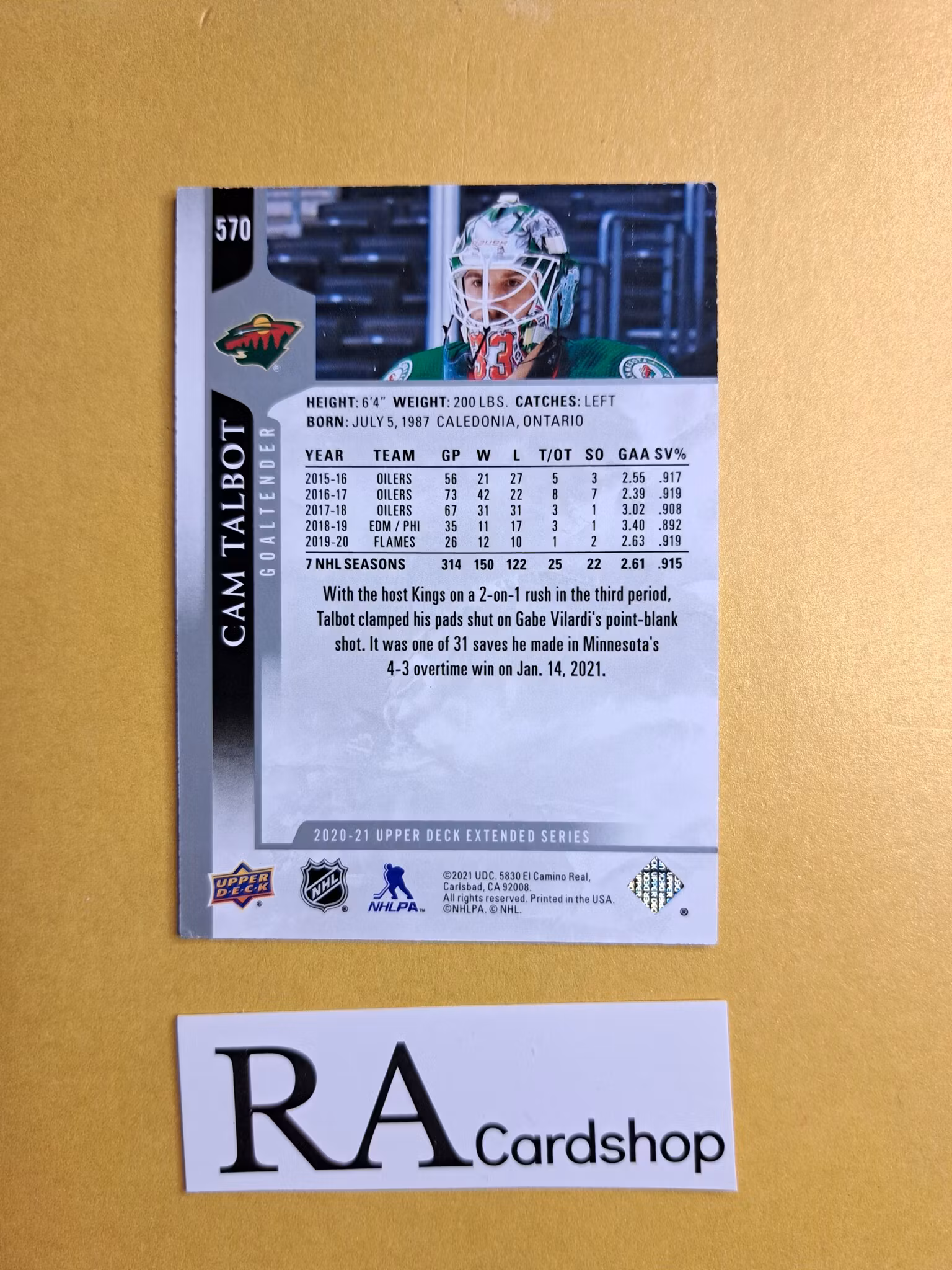 #570 Cam Talbot 2020-21 Upper Deck Extended Series Hockey