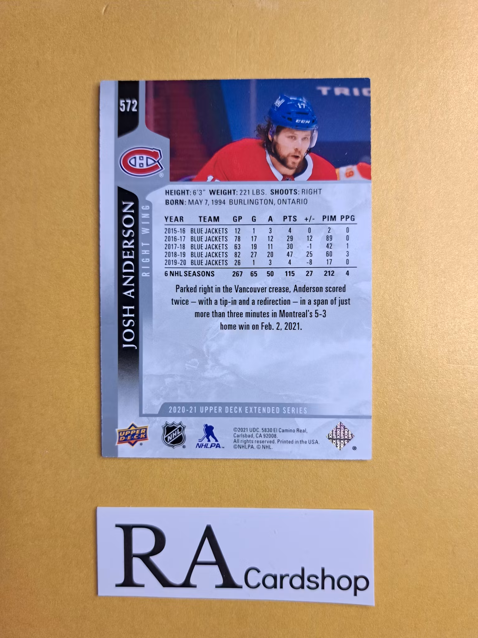 #572 Josh Anderson 2020-21 Upper Deck Extended Series Hockey