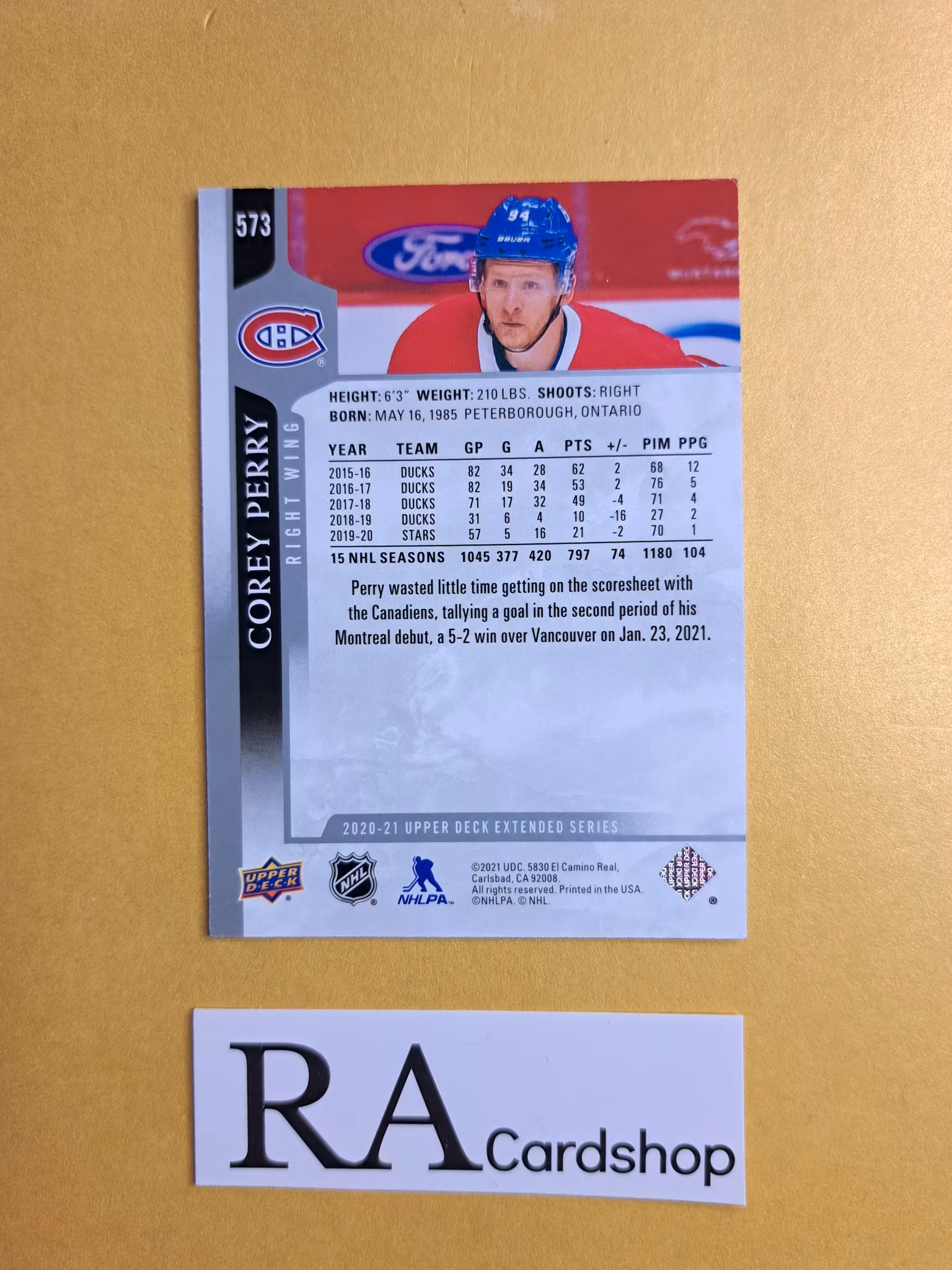 #573 Corey Perry 2020-21 Upper Deck Extended Series Hockey