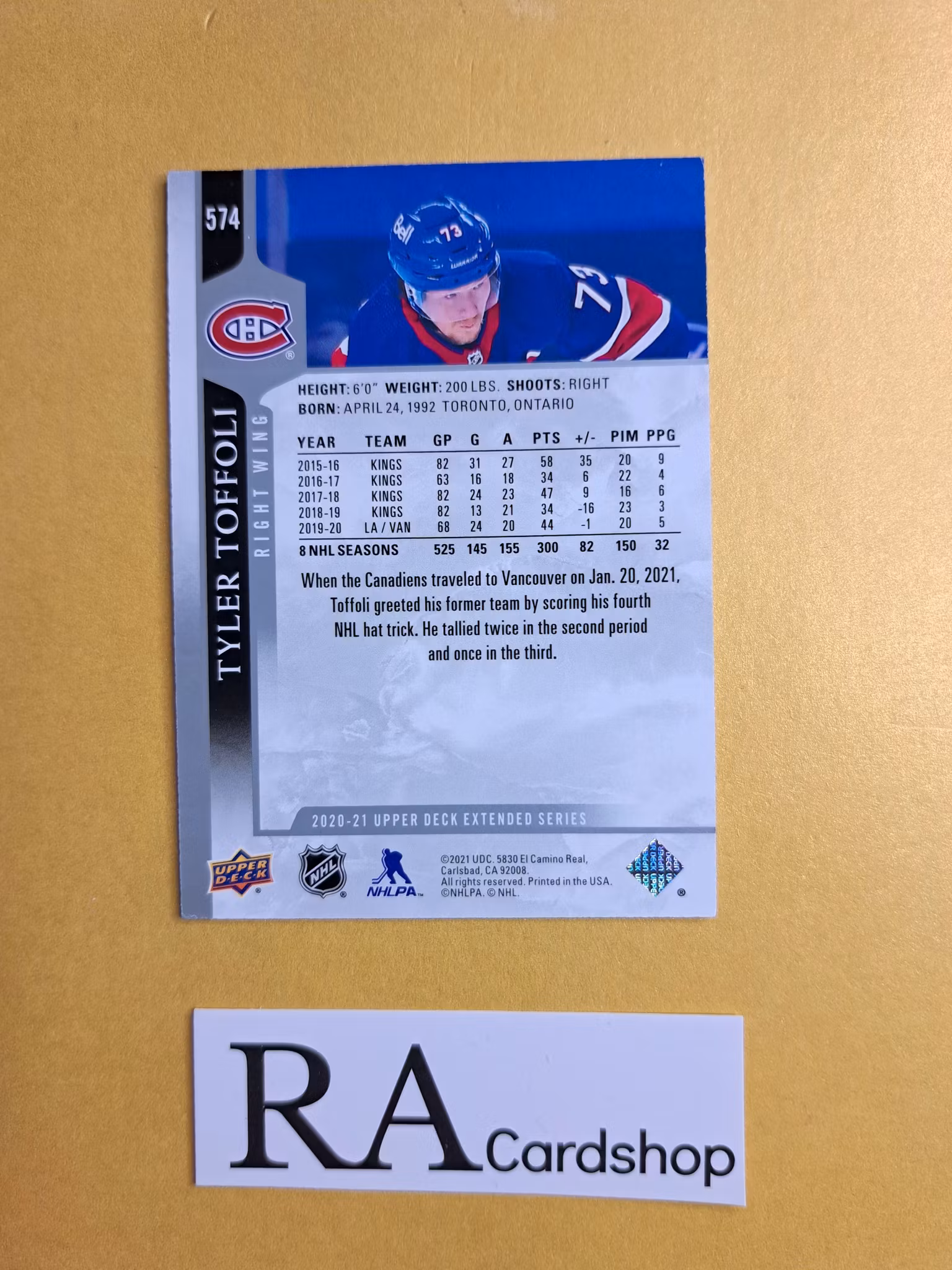 #574 Tyler Toffoli 2020-21 Upper Deck Extended Series Hockey