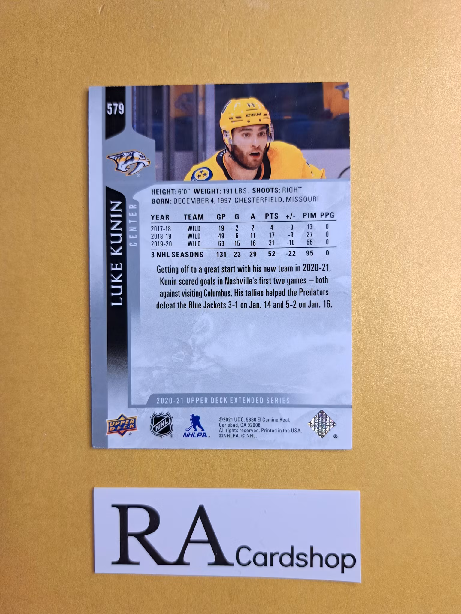 #579 Luke Kunin 2020-21 Upper Deck Extended Series Hockey