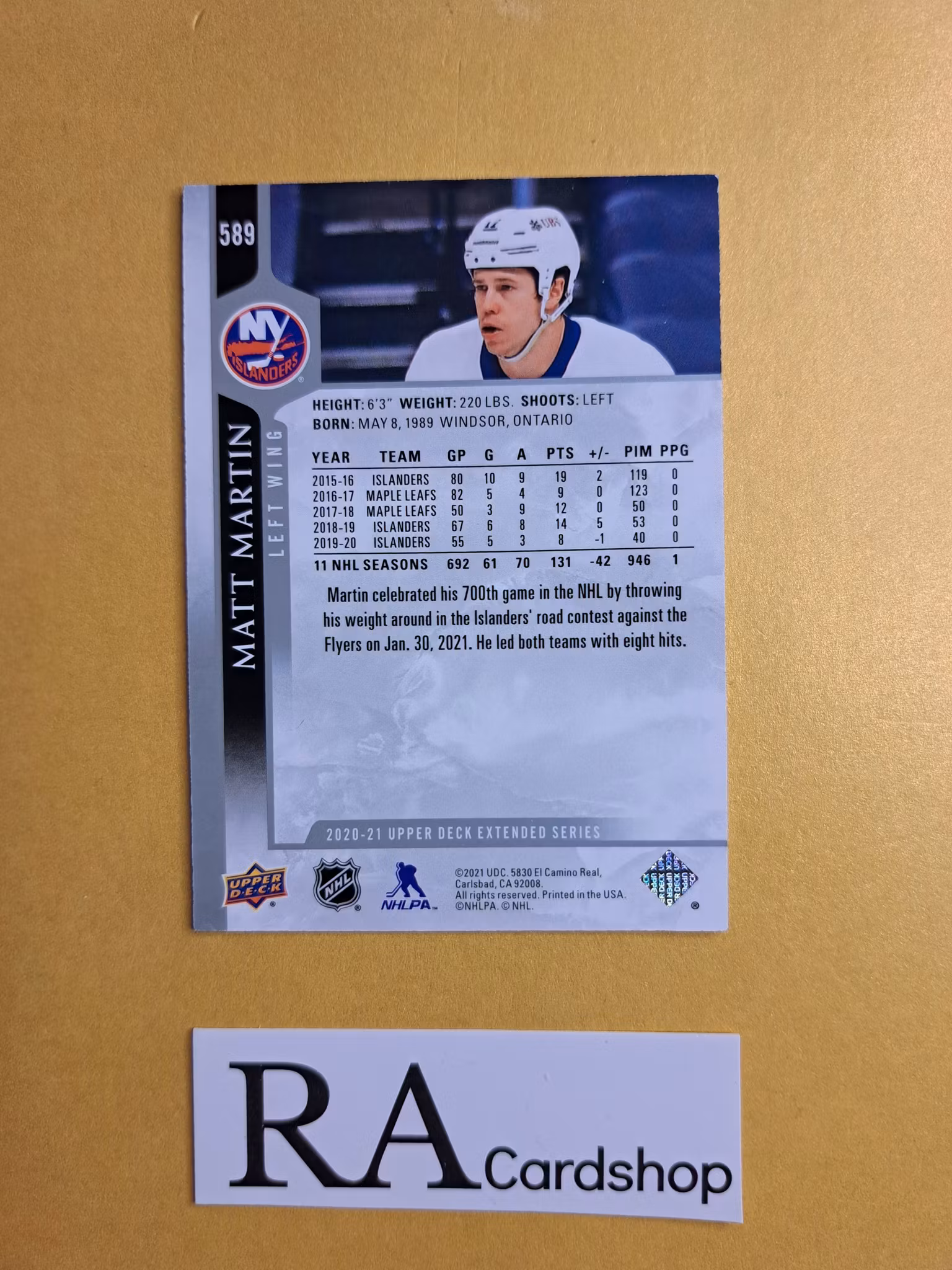 #589 Matt Martin 2020-21 Upper Deck Extended Series Hockey