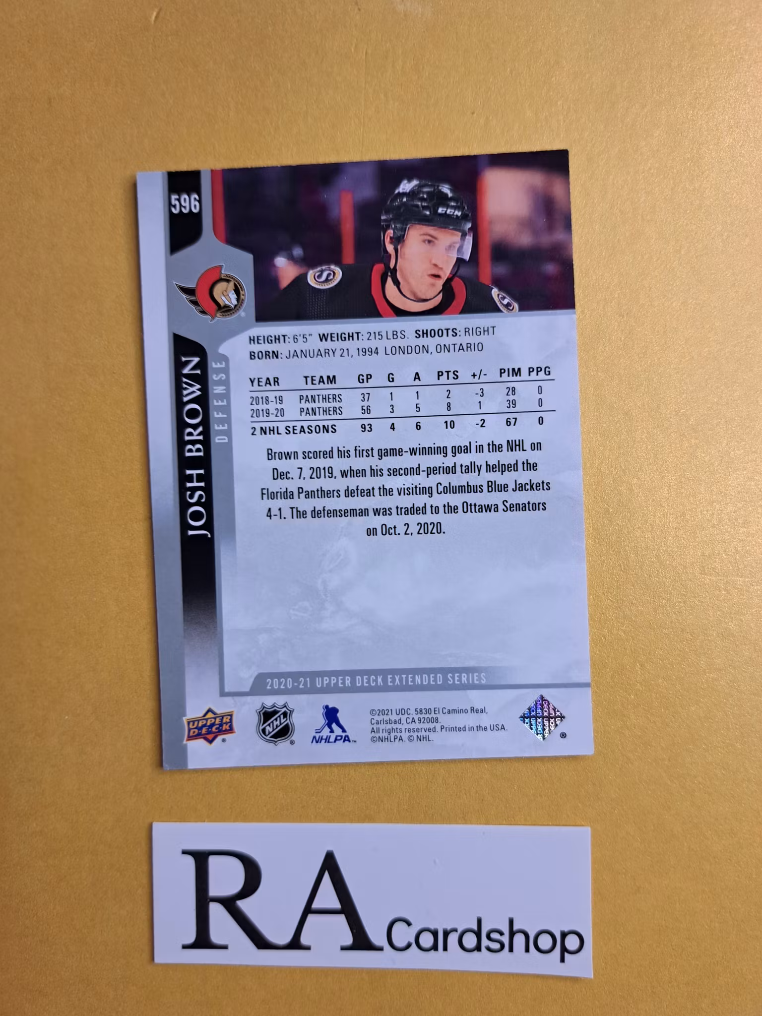 #596 Josh Brown 2020-21 Upper Deck Extended Series Hockey